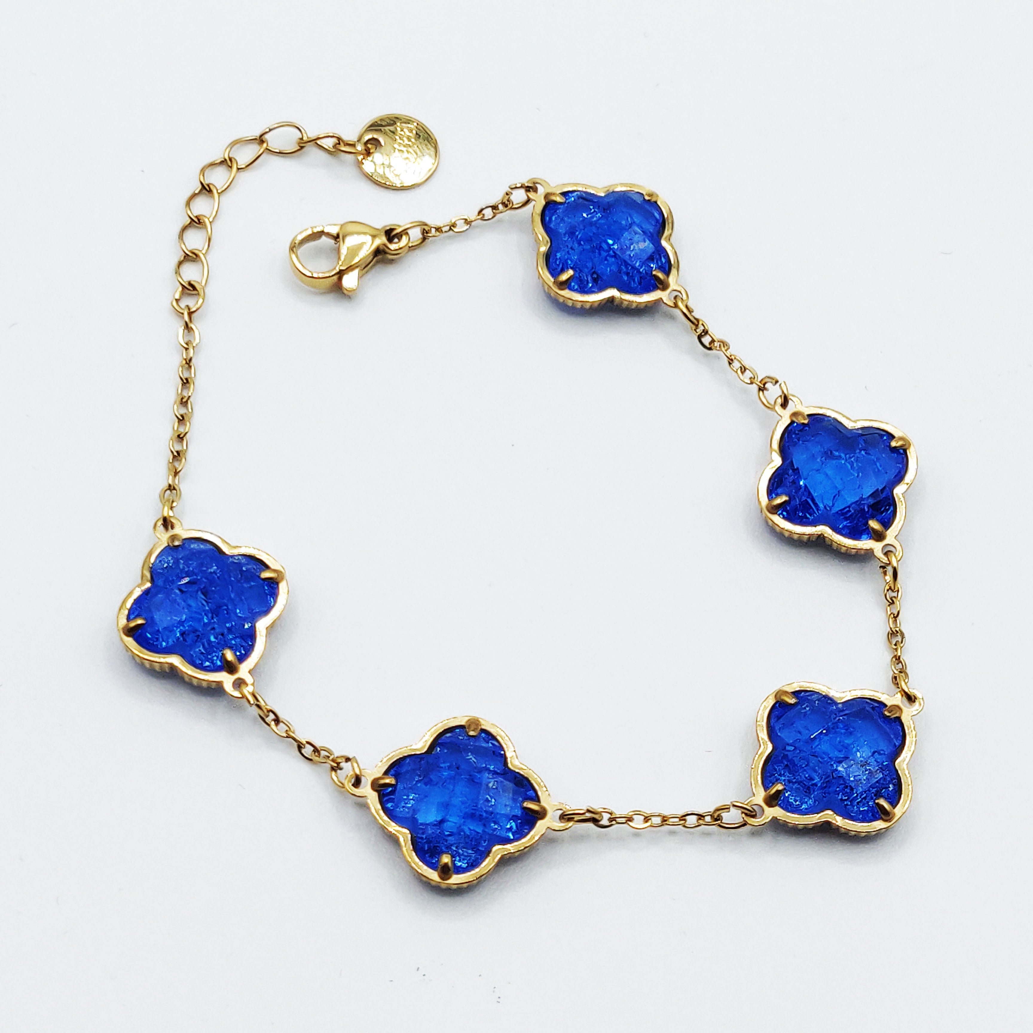 Bracelet Multi Trèfles Pierres Bleues Luxe
