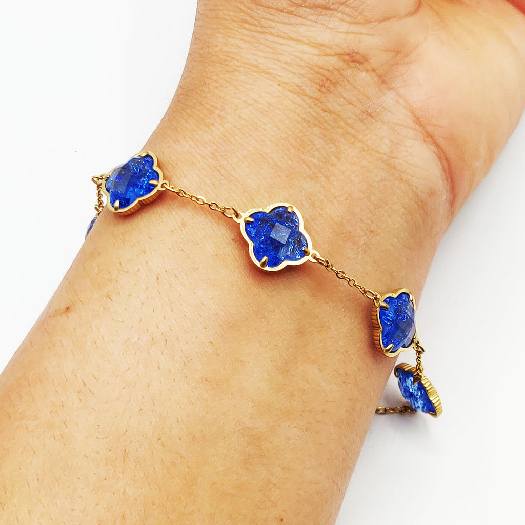 Bracelet Multi Trèfles Pierres Bleues Luxe