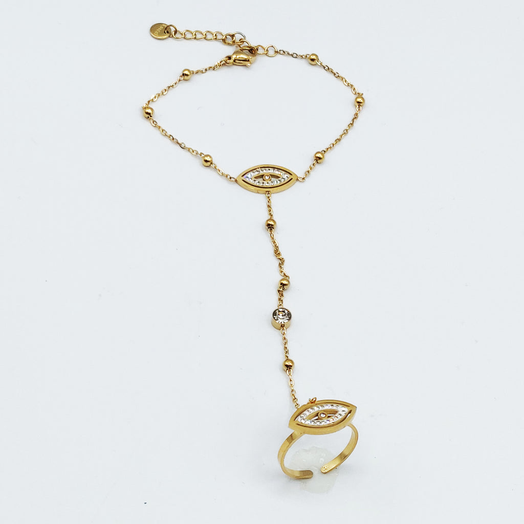 Bracelet / Chaîne de Main avec Bague Oeil Cristaux Luxe
