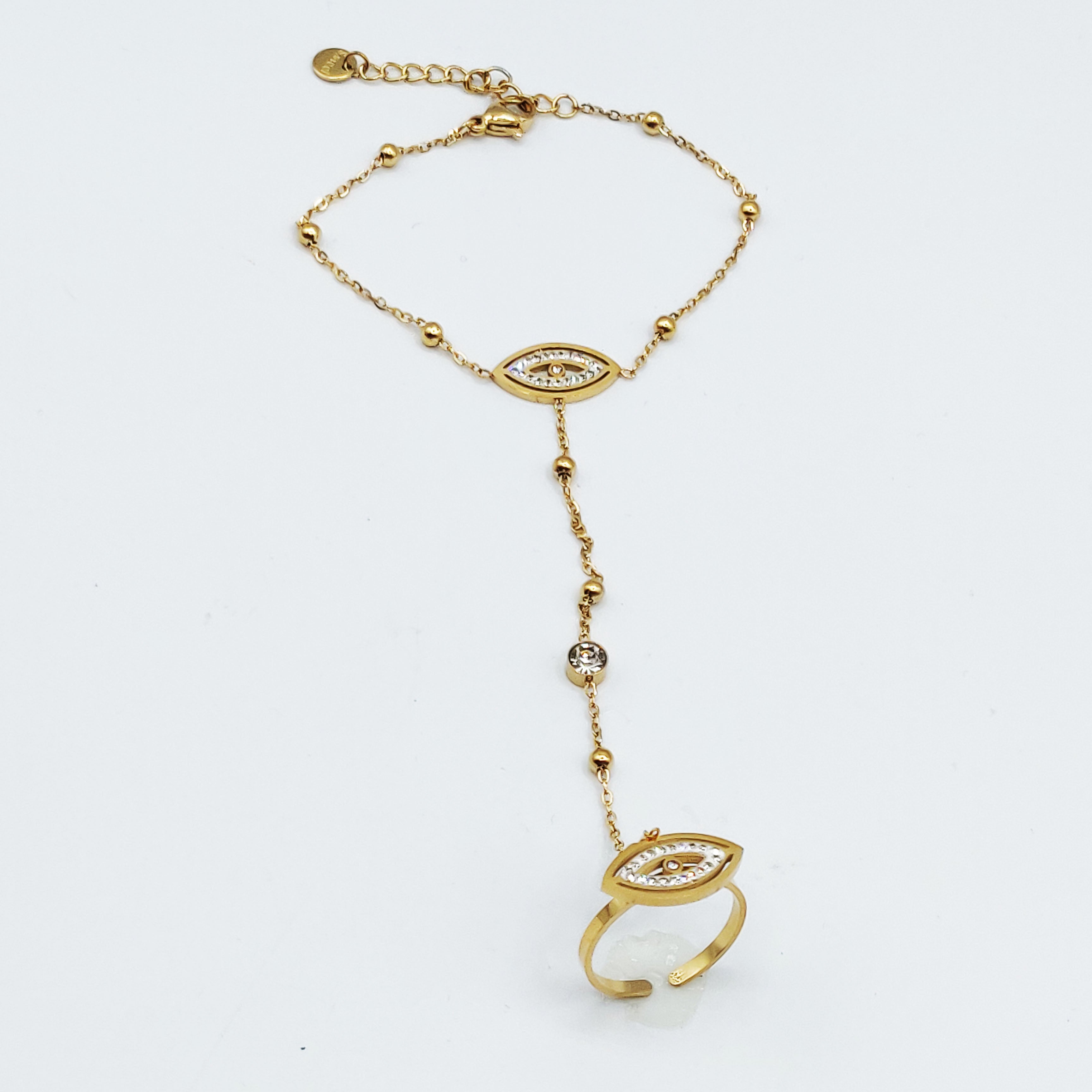 Bracelet / Chaîne de Main avec Bague Oeil Cristaux Luxe