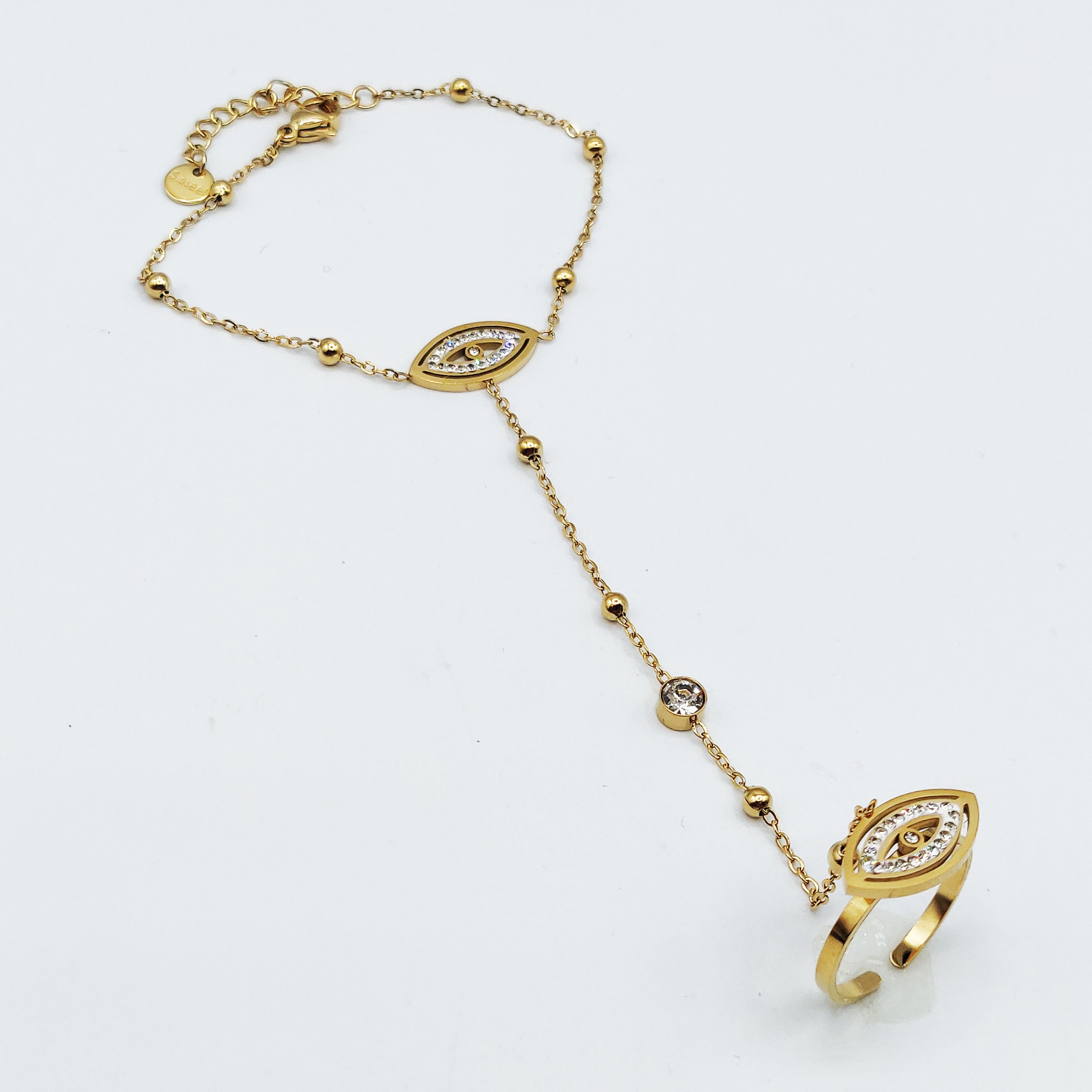 Bracelet / Chaîne de Main avec Bague Oeil Cristaux Luxe