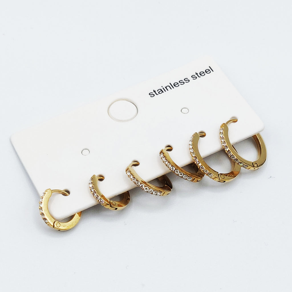 Boucles d'oreilles 3 Trous Créoles Cristaux Luxe