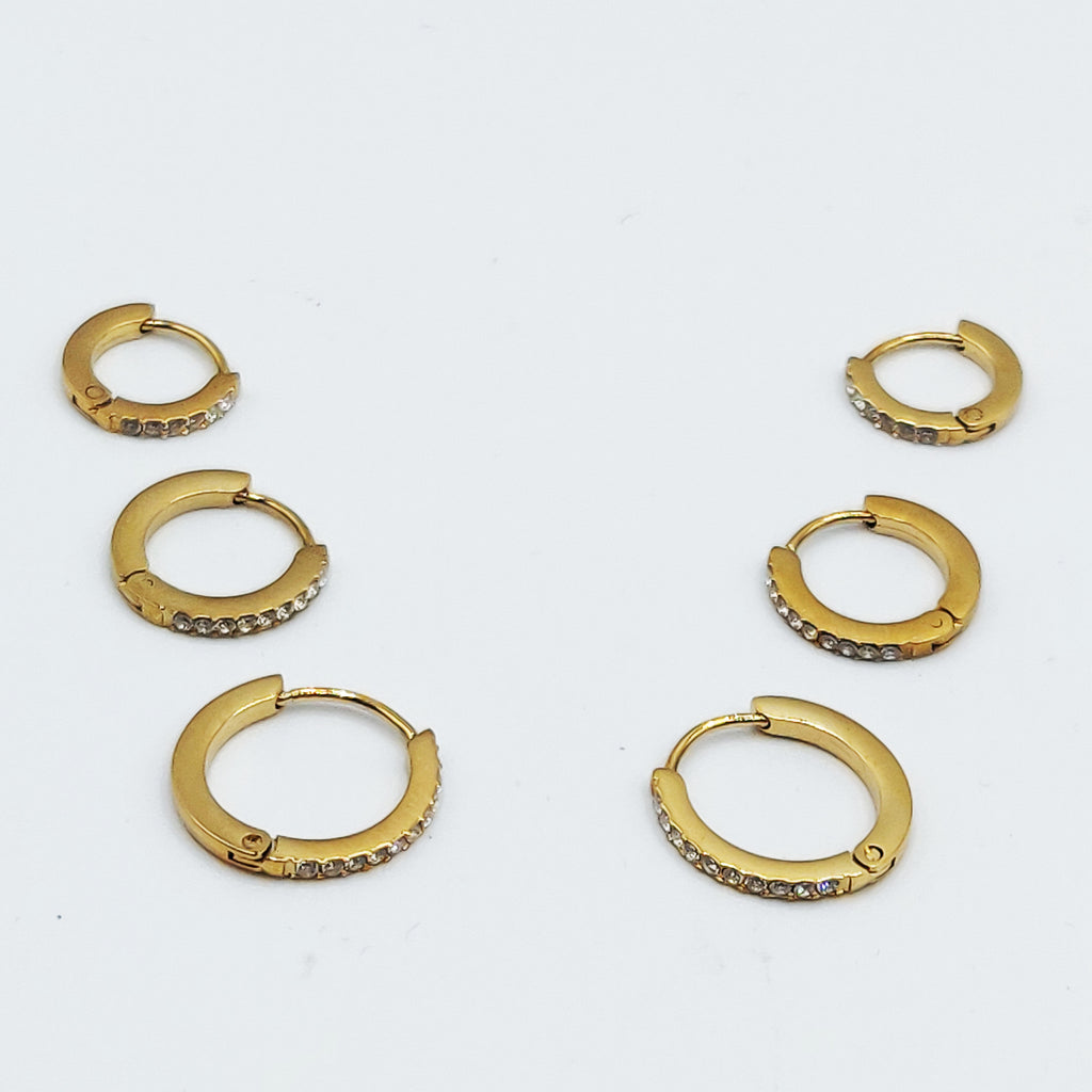 Boucles d'oreilles 3 Trous Créoles Cristaux Luxe