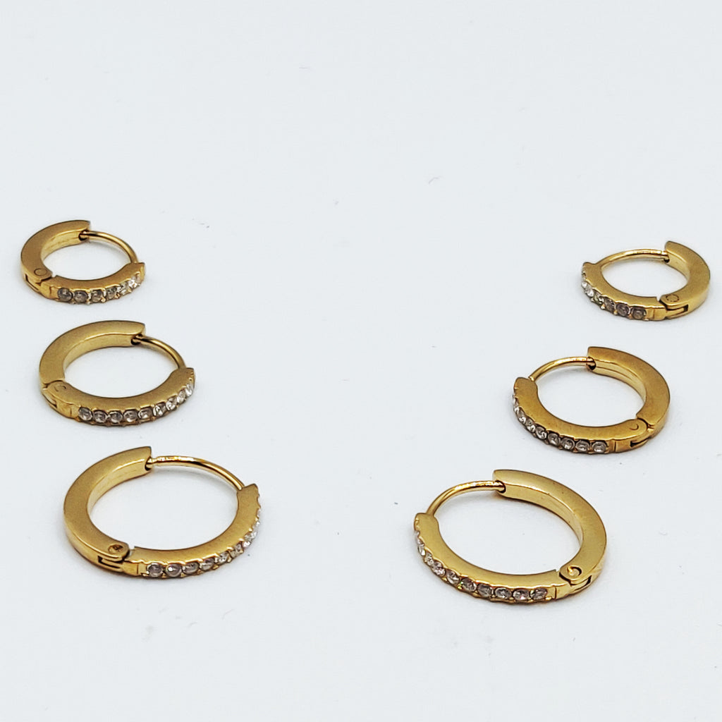 Boucles d'oreilles 3 Trous Créoles Cristaux Luxe