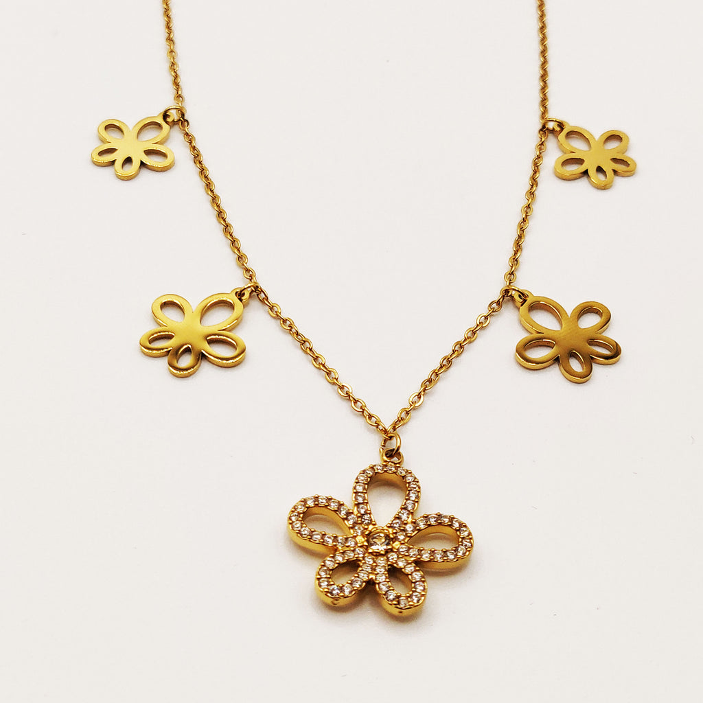 Collier Multi Fleurs Stylish Cristaux Luxe