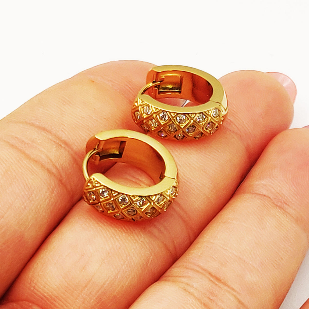 Boucles d'oreilles Créoles Losanges Cristaux Luxe
