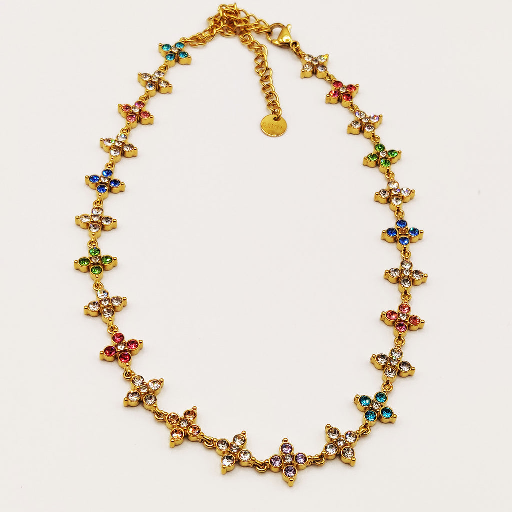 Collier Multi Trèfles Pointus Multicolores Luxe