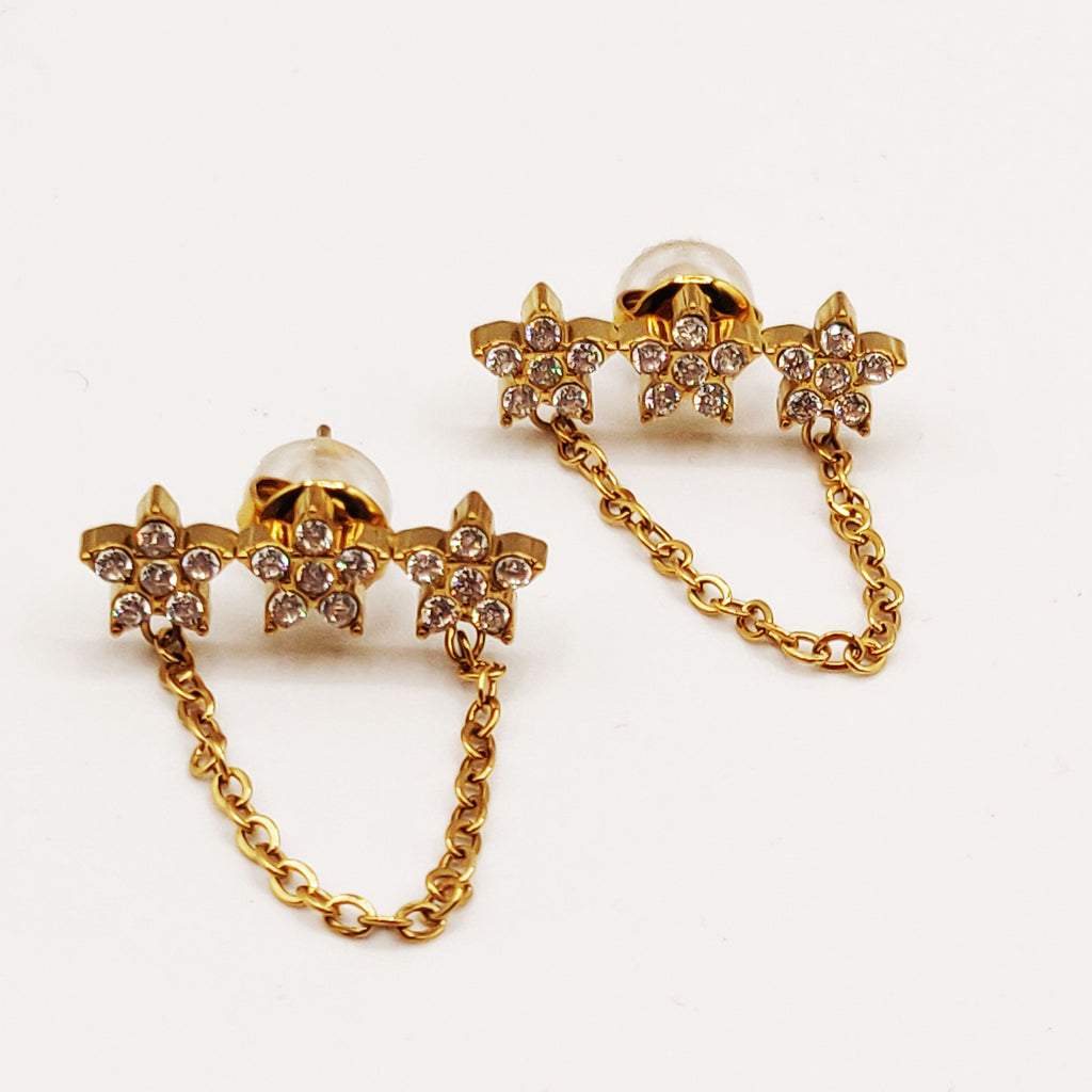 Boucles d'oreilles Triple Étoiles Cristaux Luxe