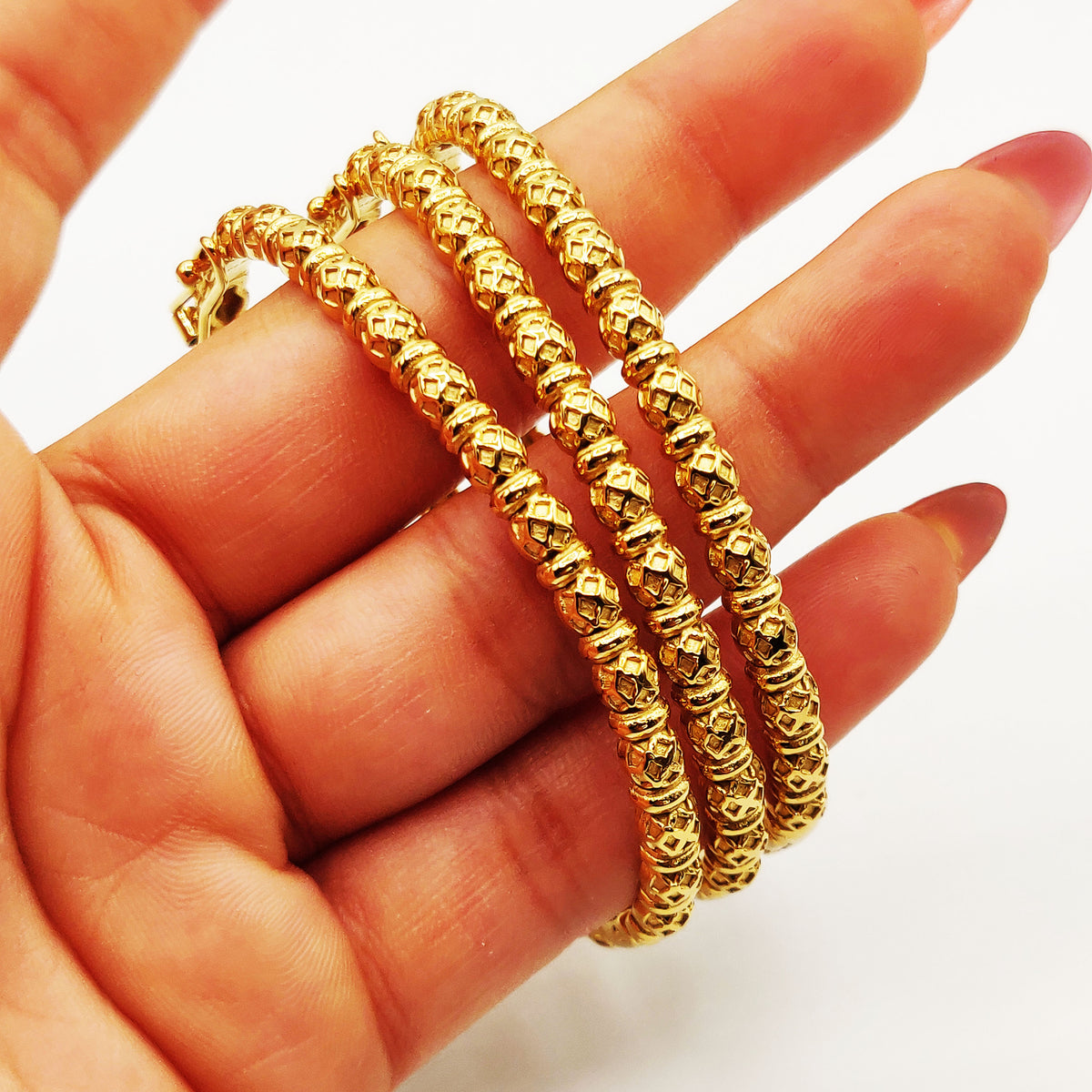 Trio de Bracelets Rigides Multi Boules Orientales Fins Luxe