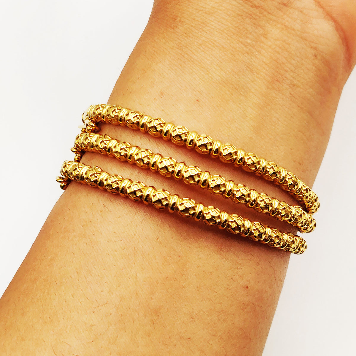 Trio de Bracelets Rigides Multi Boules Orientales Fins Luxe