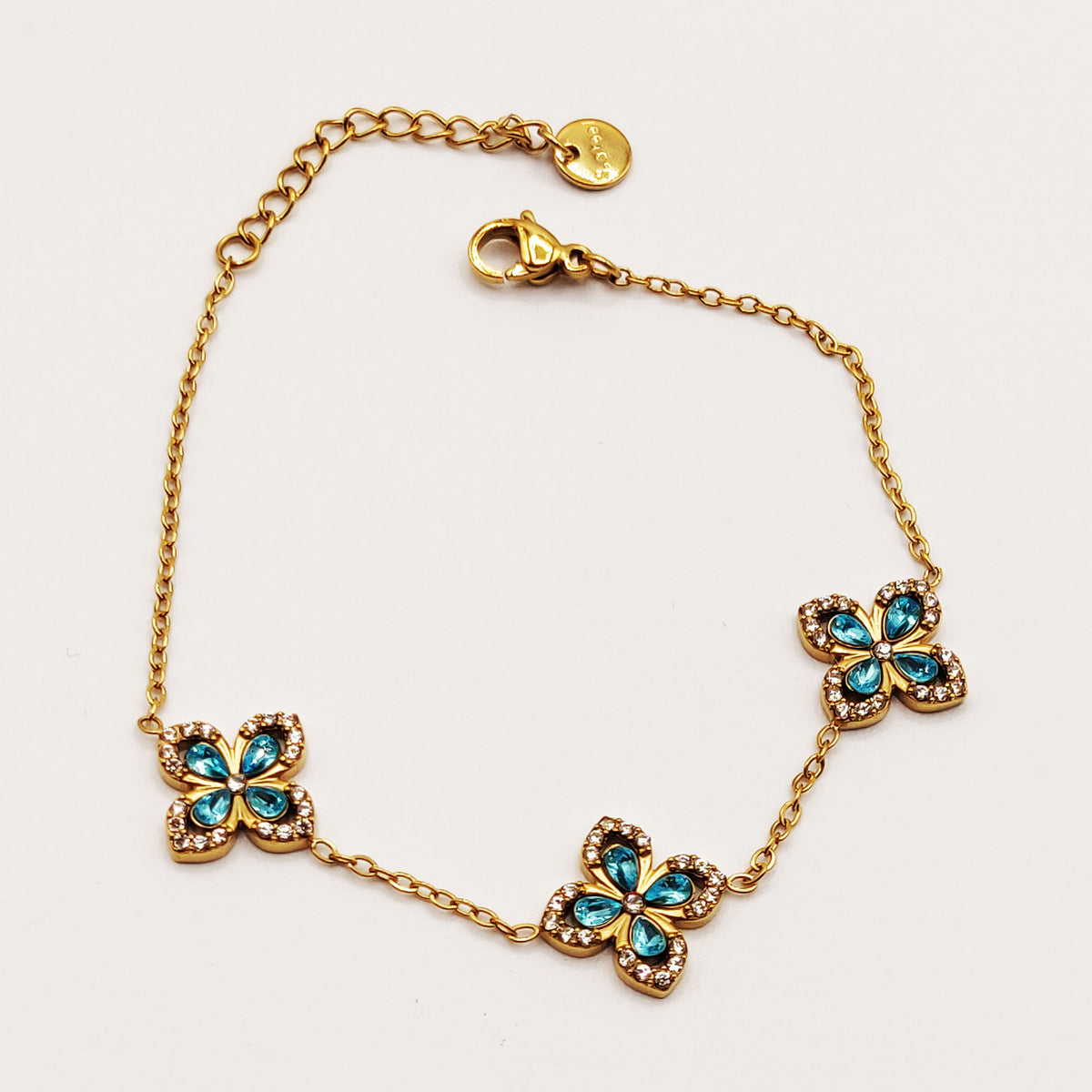 Bracelet Trèfles Bleus Pointus Tour Cristaux Luxe