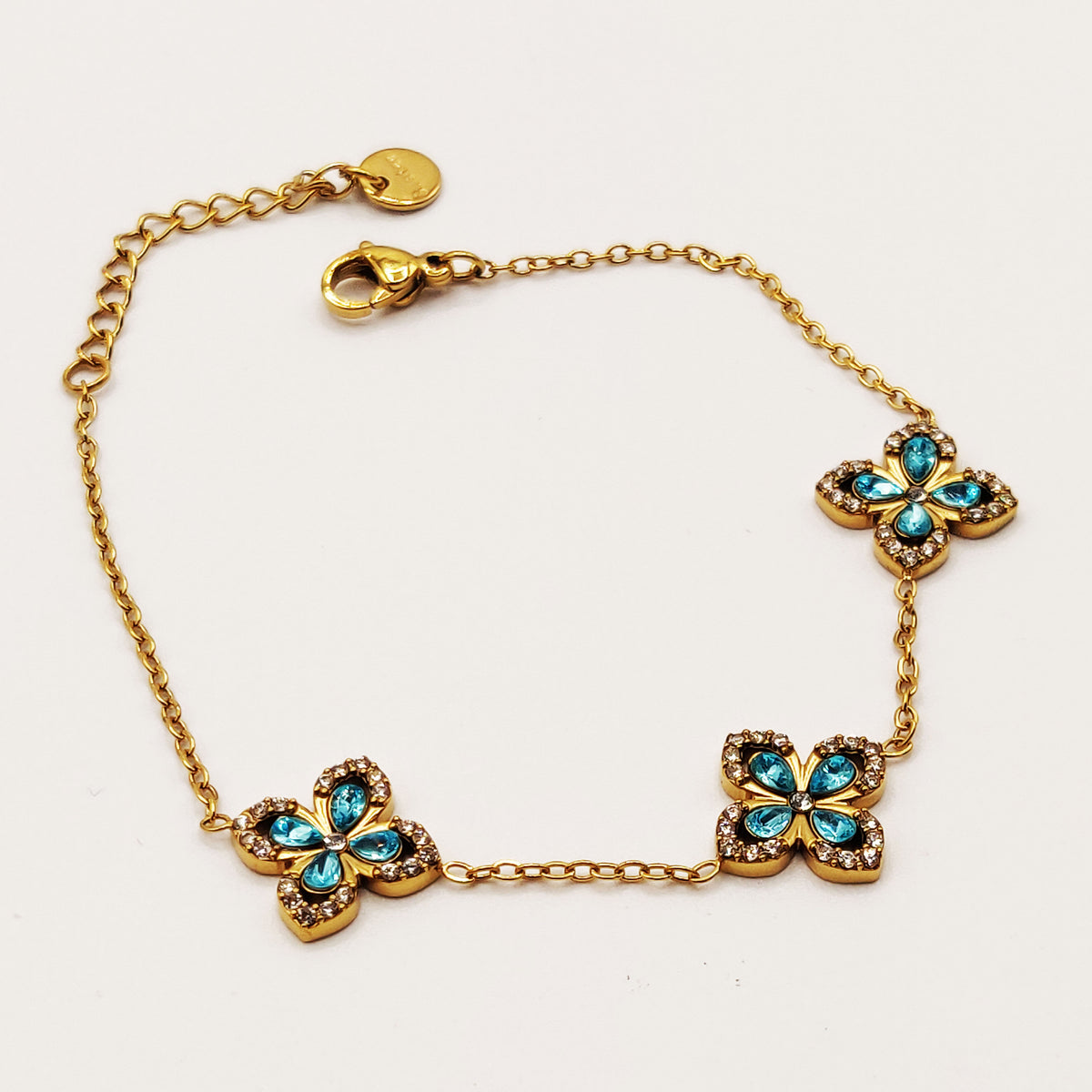 Bracelet Trèfles Bleus Pointus Tour Cristaux Luxe
