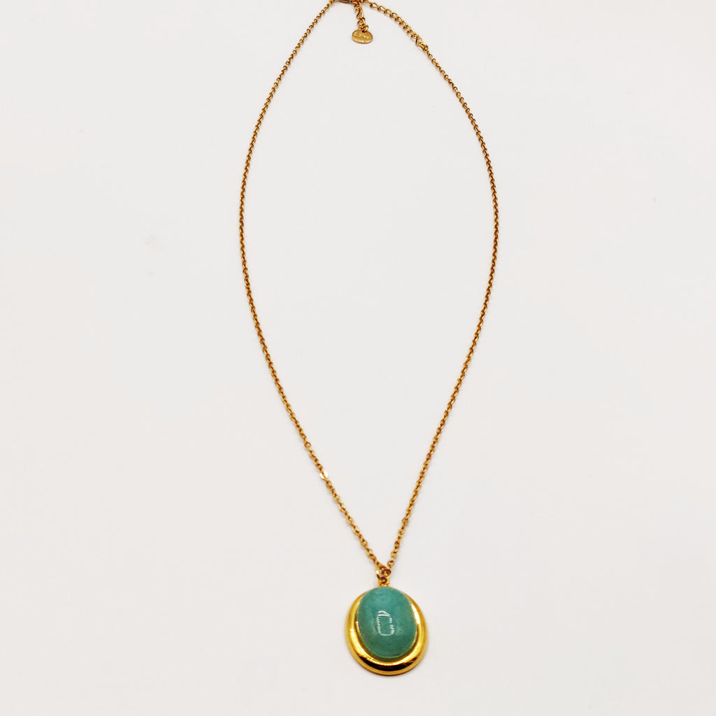 Collier Ovale Doré Pierre Bleue Luxe