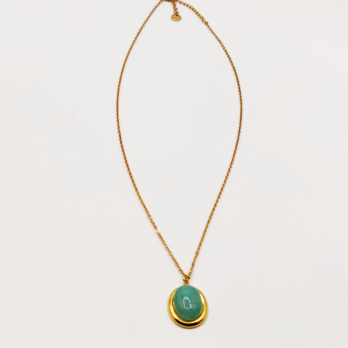 Collier Ovale Doré Pierre Bleue Luxe