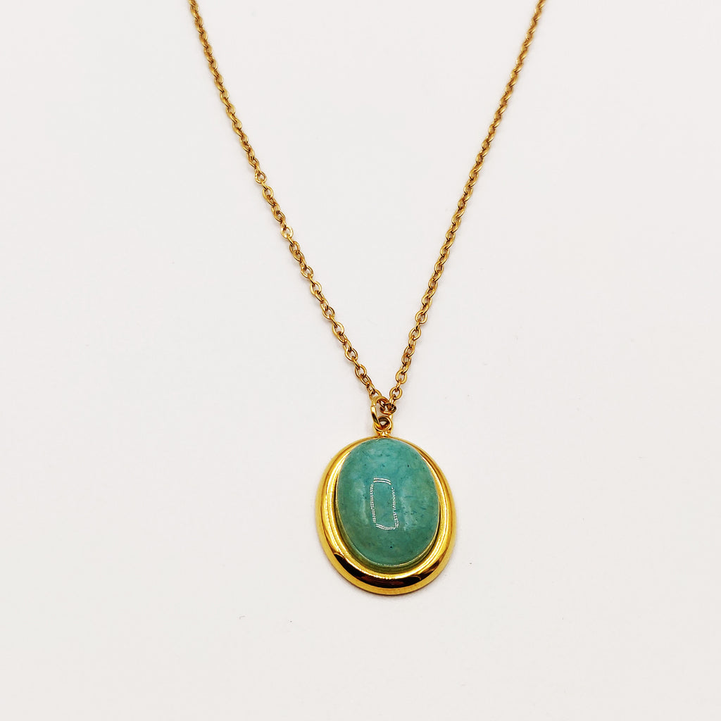 Collier Ovale Doré Pierre Bleue Luxe