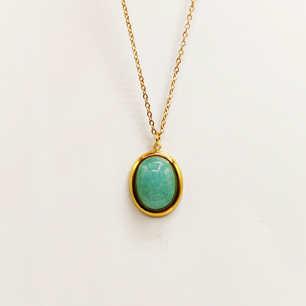 Collier Ovale Doré Pierre Bleue Luxe