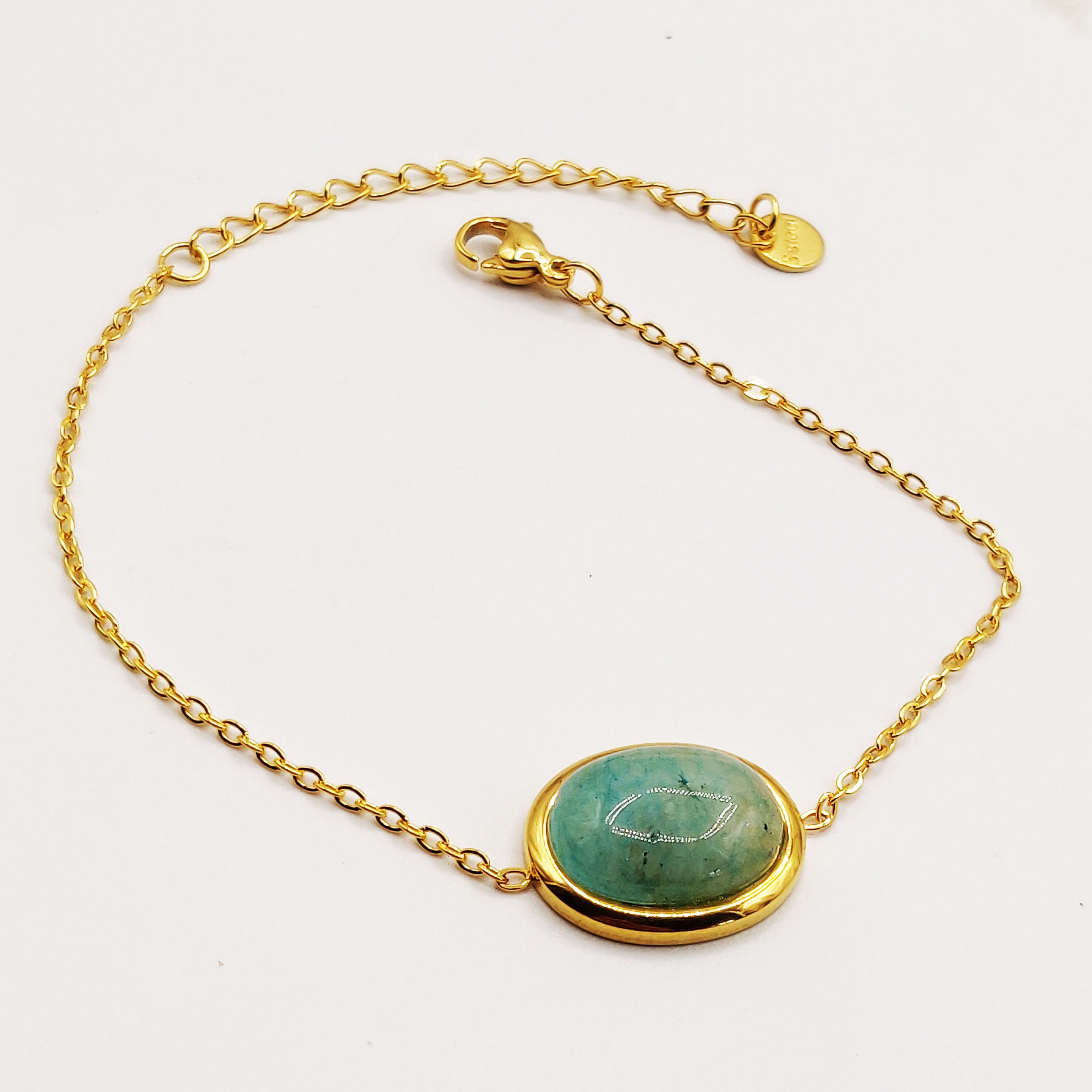 Bracelet Ovale Doré Pierre Bleue Luxe