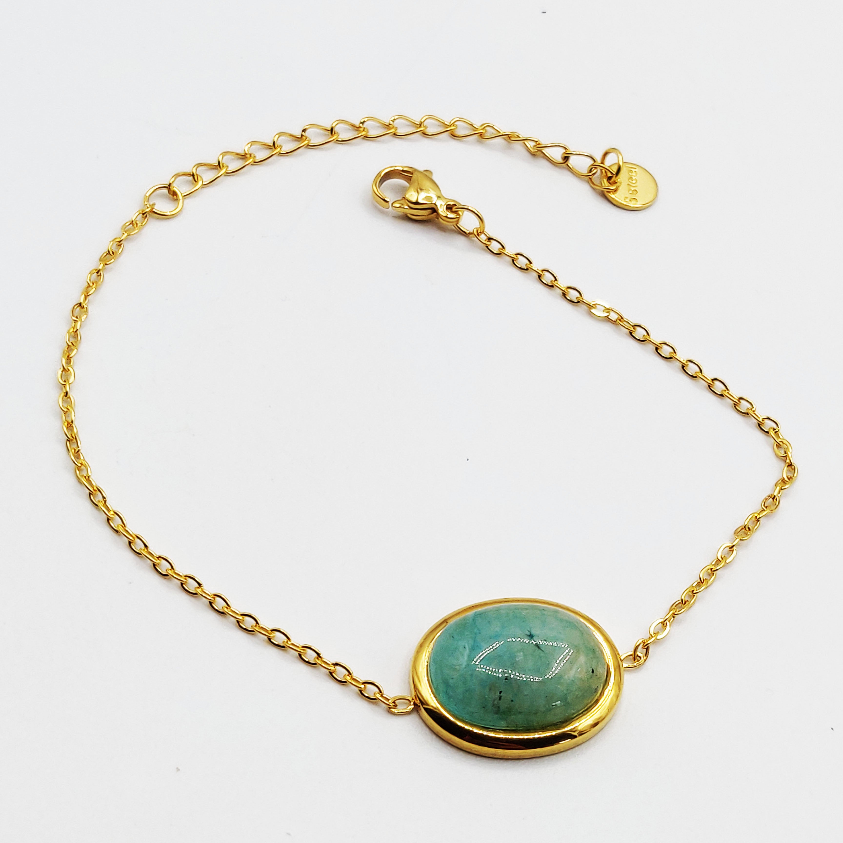 Bracelet Ovale Doré Pierre Bleue Luxe