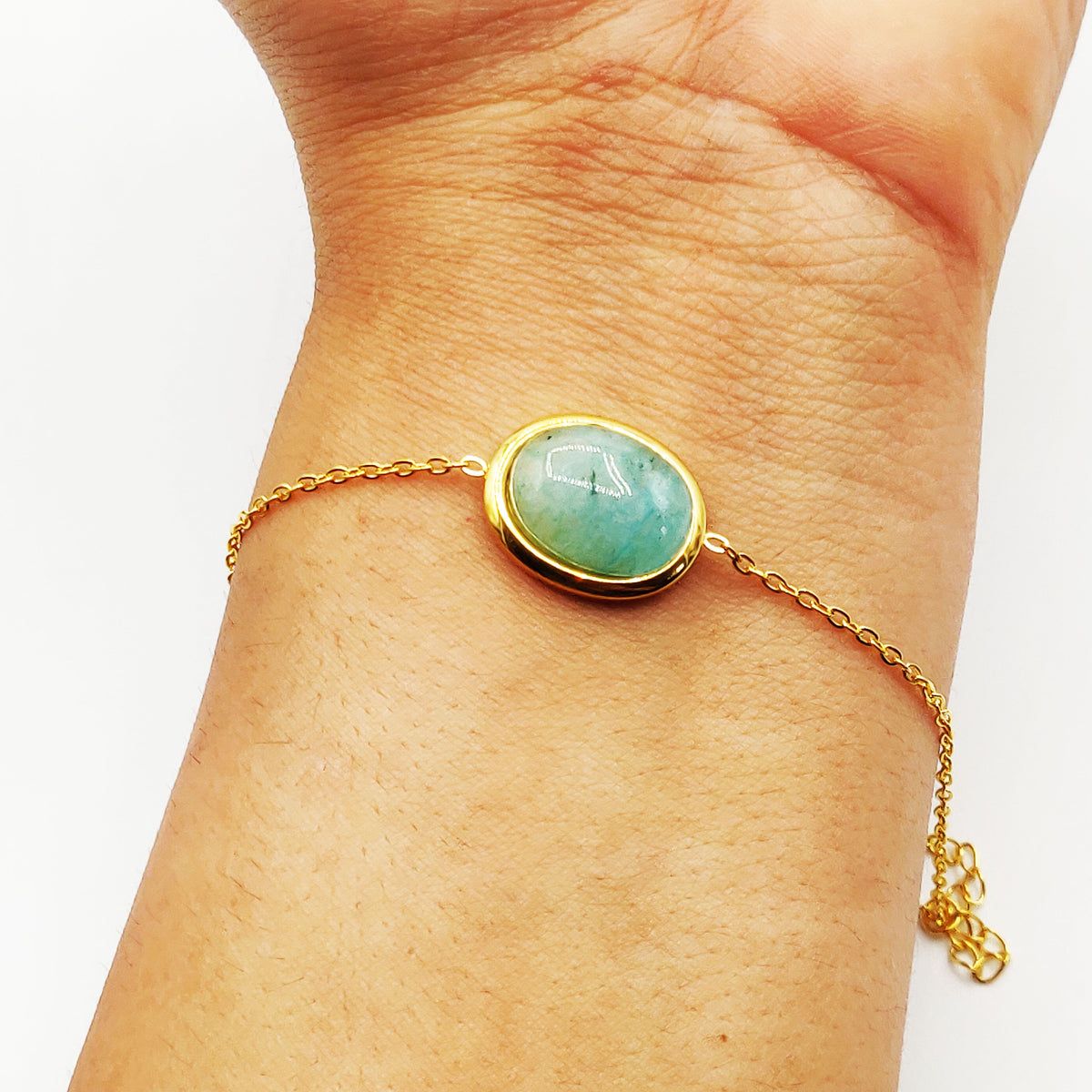 Bracelet Ovale Doré Pierre Bleue Luxe
