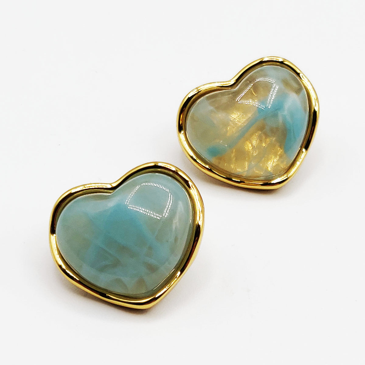 Boucles d'oreilles Coeur Doré Pierre Bleue Luxe