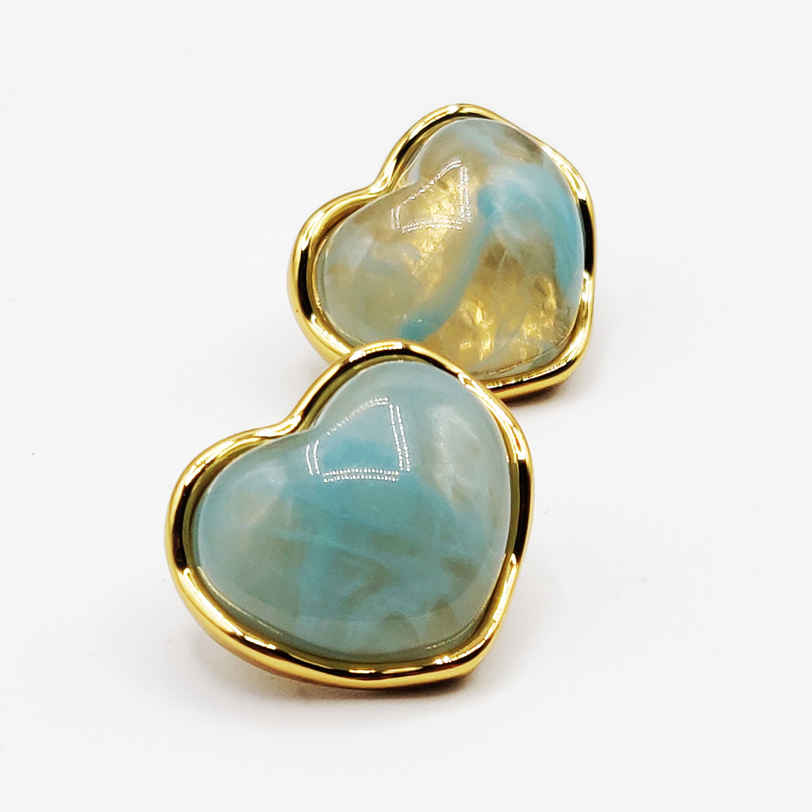 Boucles d'oreilles Coeur Doré Pierre Bleue Luxe