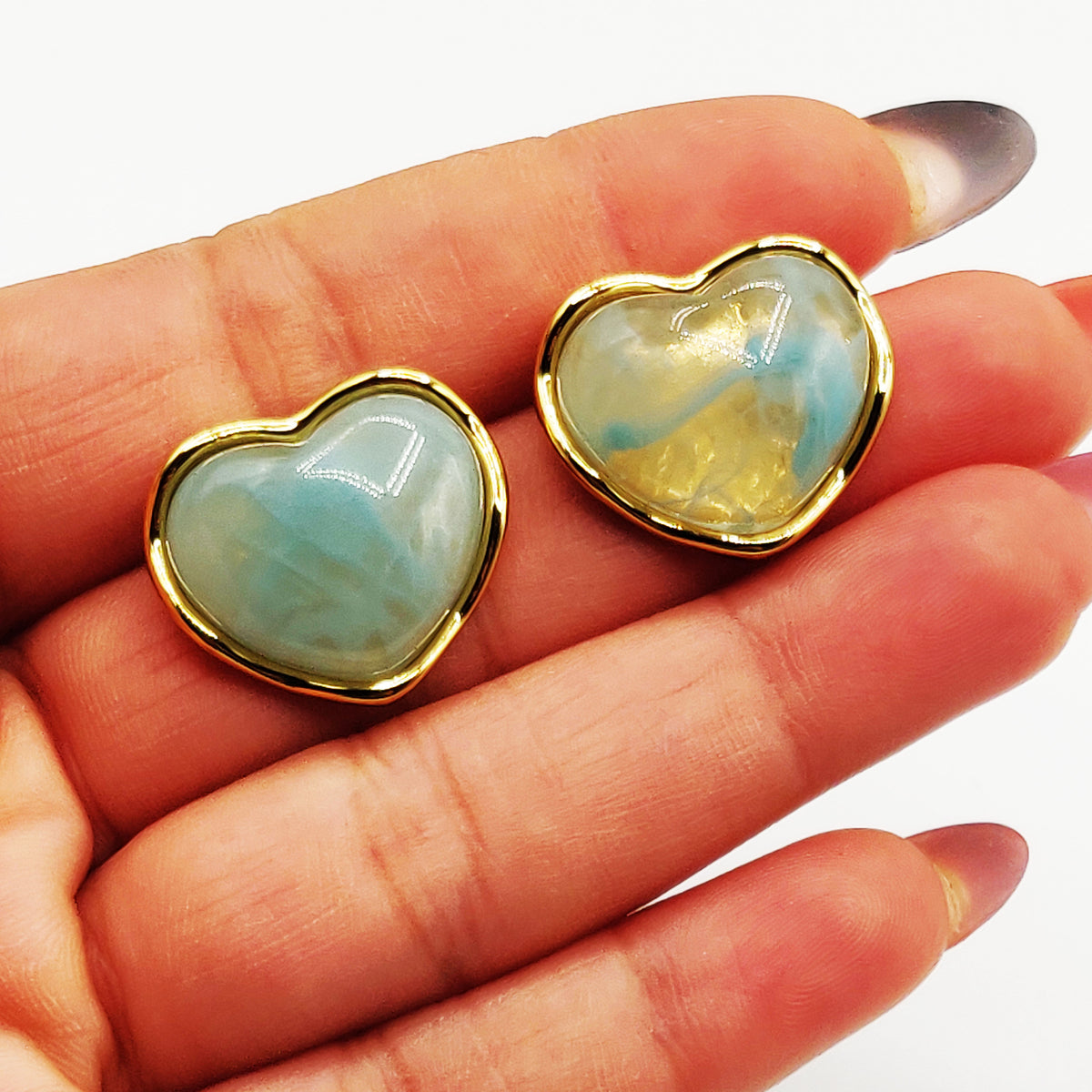 Boucles d'oreilles Coeur Doré Pierre Bleue Luxe