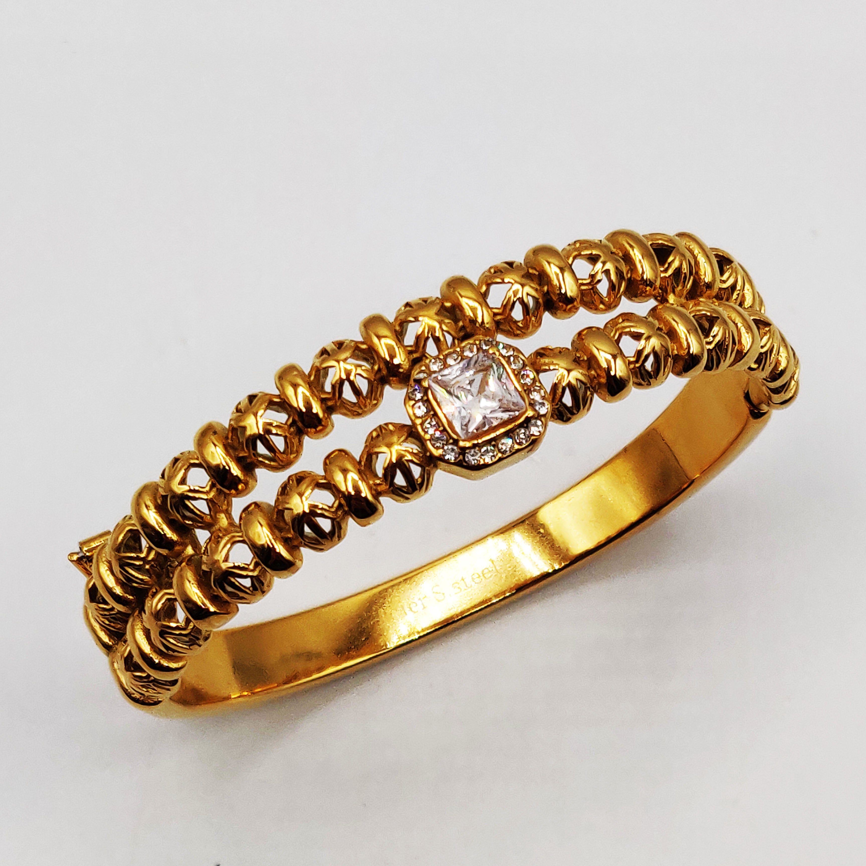Bracelet Rigide Double Lignes Multi Boules Orientales et Cristal Carré Luxe