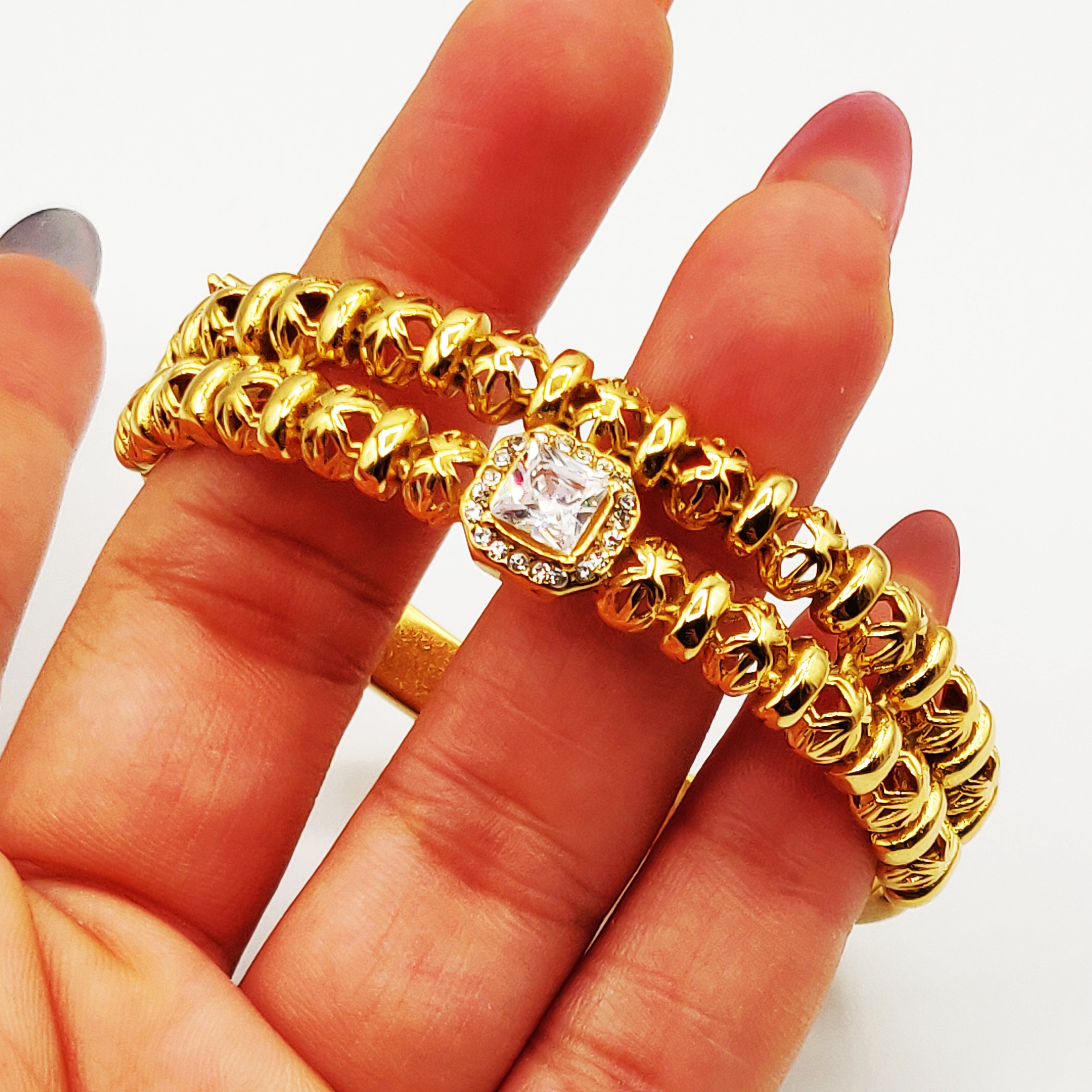 Bracelet Rigide Double Lignes Multi Boules Orientales et Cristal Carré Luxe