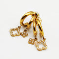 Boucles d'oreilles Créoles Pendentifs Trèfles Creux et 4 Cristaux Luxe