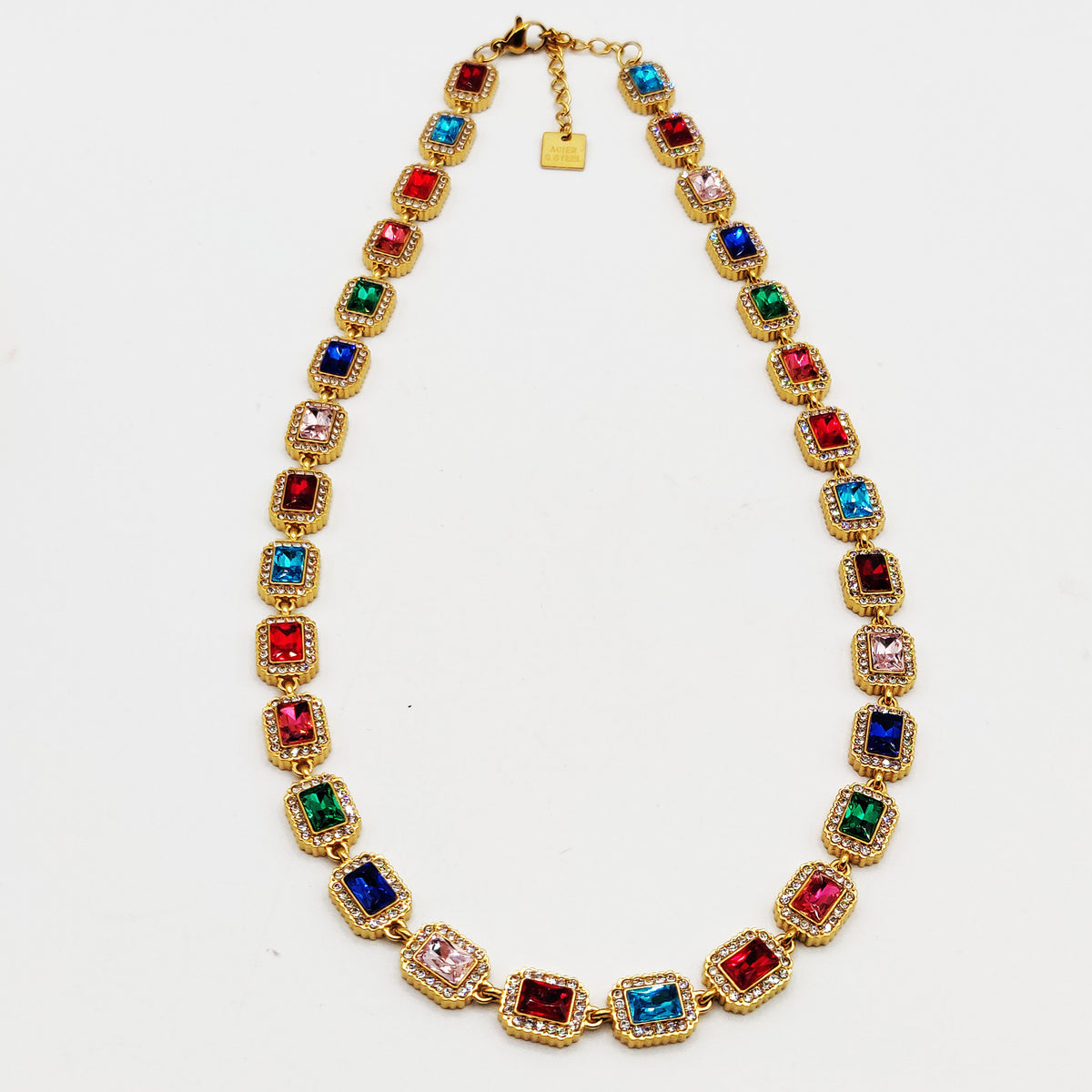 Collier Multi Rectangles Cristaux Multicolores Luxe
