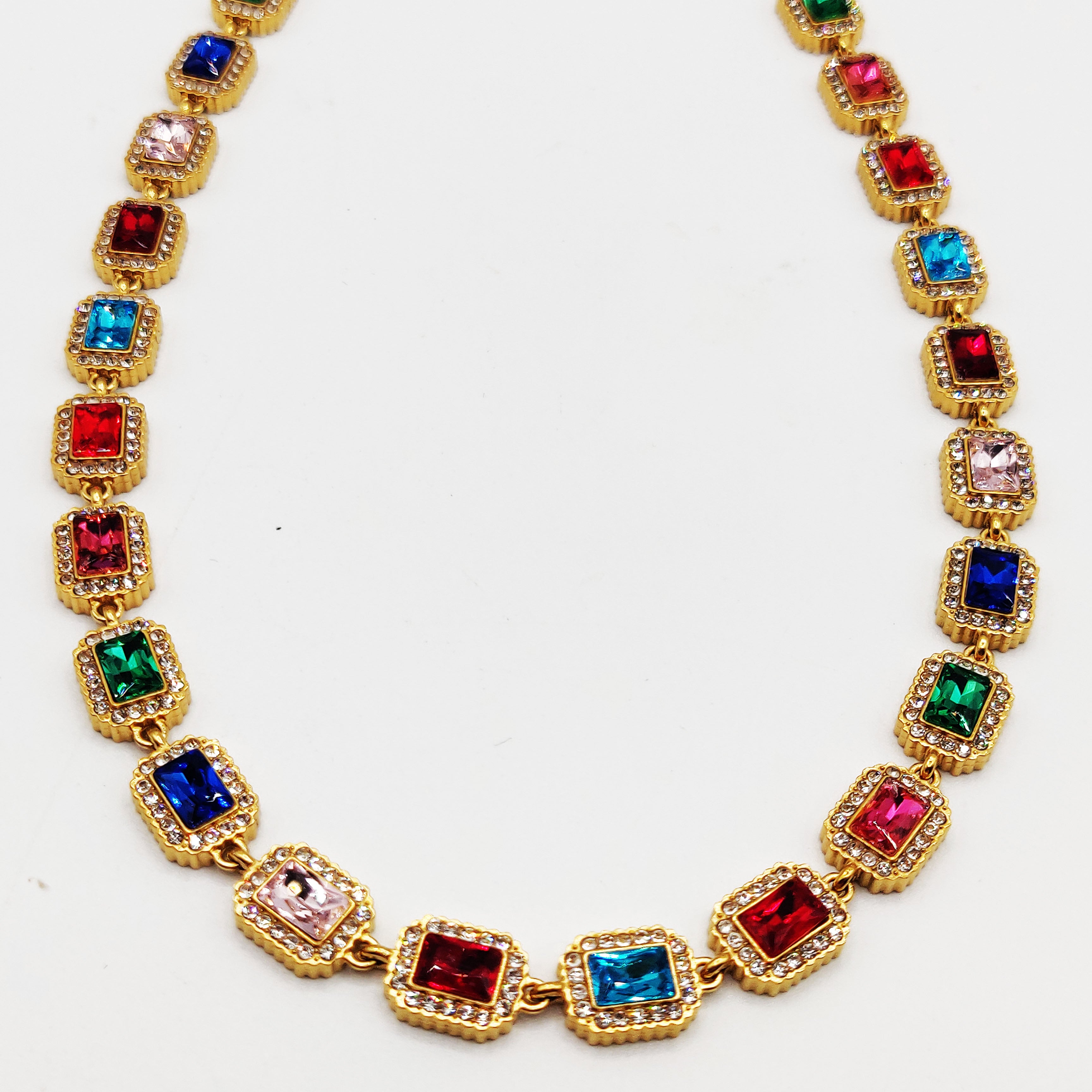 Collier Multi Rectangles Cristaux Multicolores Luxe
