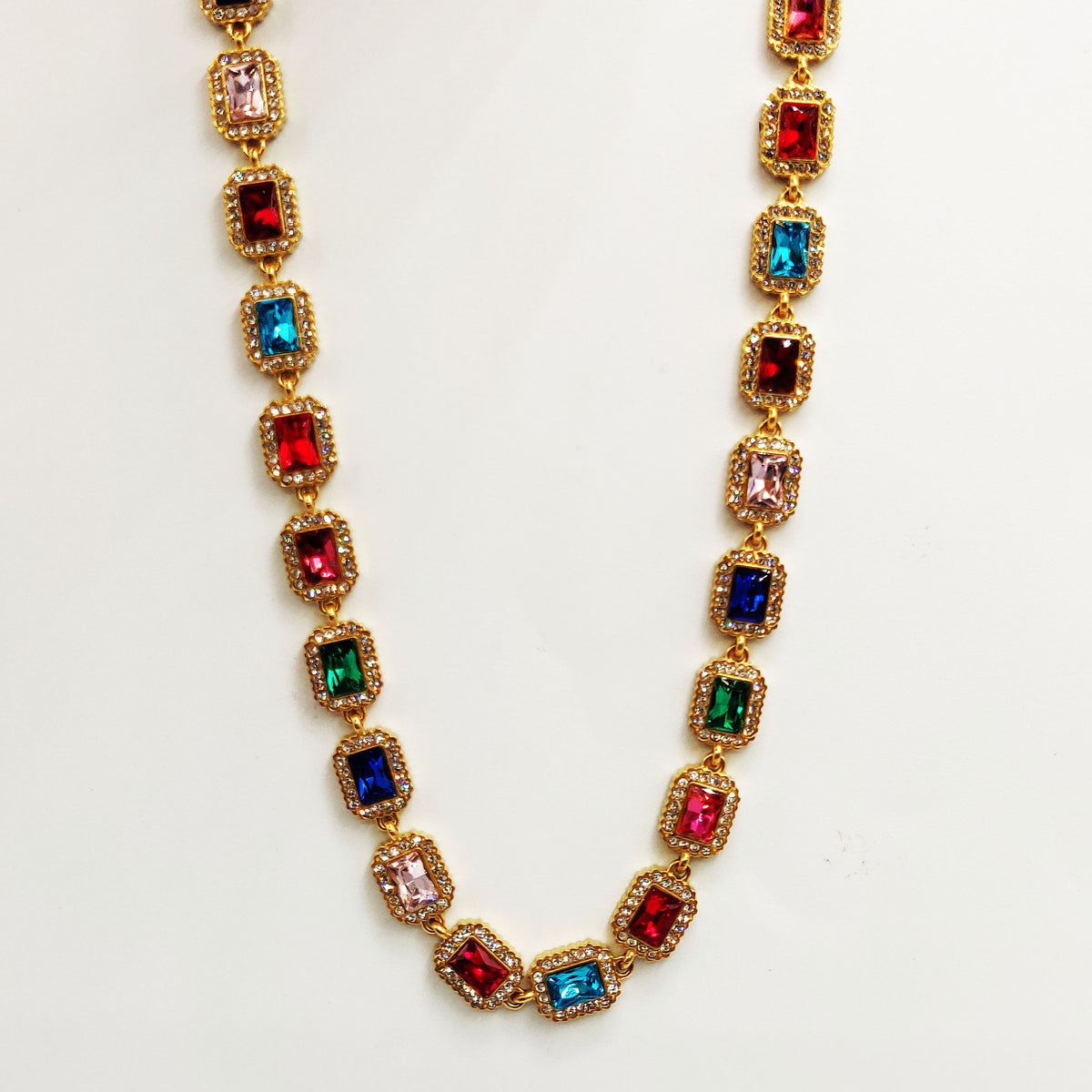 Collier Multi Rectangles Cristaux Multicolores Luxe