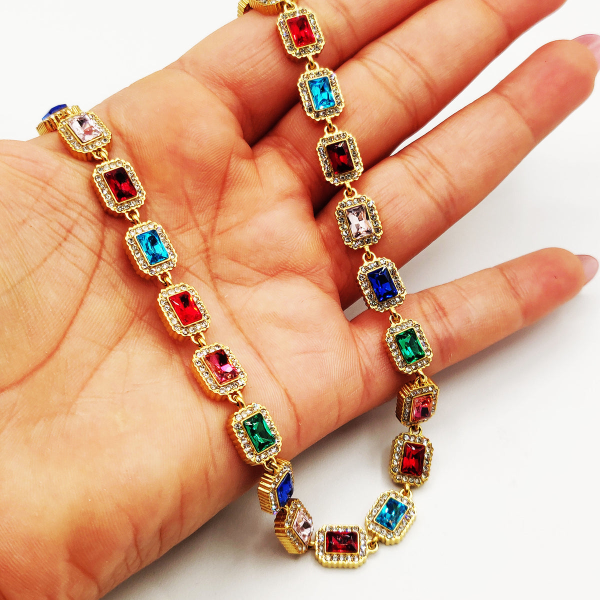 Collier Multi Rectangles Cristaux Multicolores Luxe