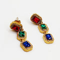 Boucles d'oreilles Multi Rectangles Cristaux Multicolores Luxe