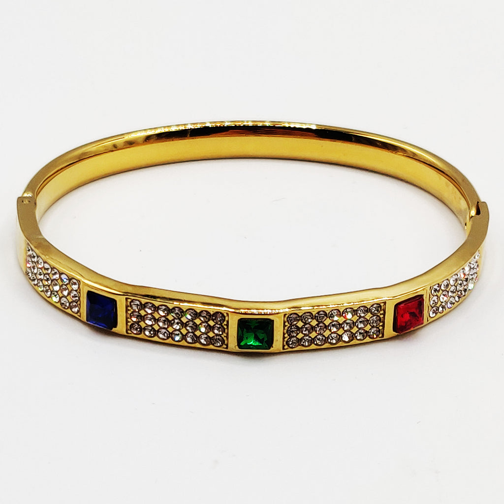 Bracelet Rigide Triple Carrés Cristaux Bleu, Vert et Rouge Luxe