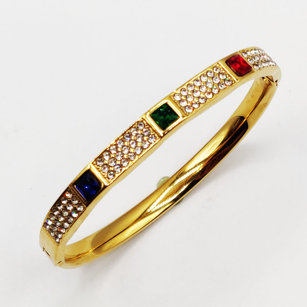 Bracelet Rigide Triple Carrés Cristaux Bleu, Vert et Rouge Luxe