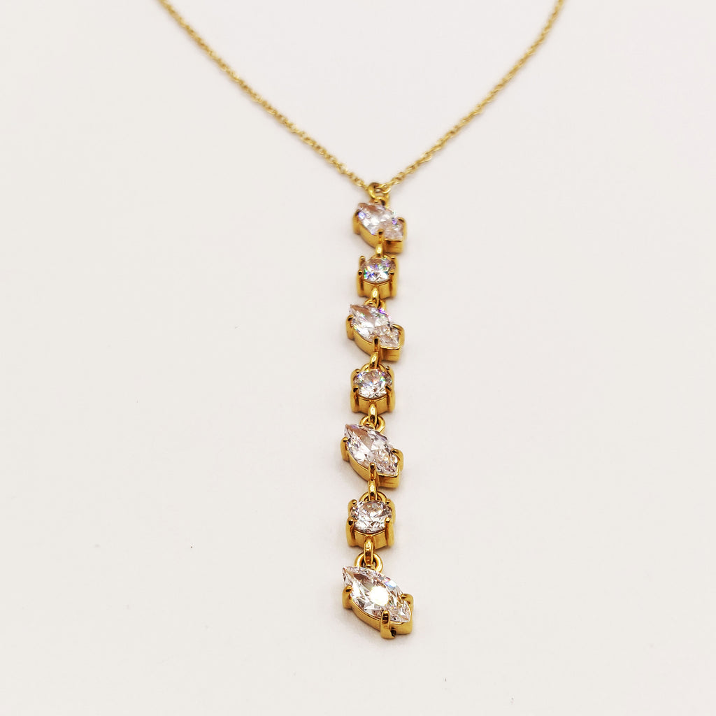 Collier Multi Cristaux Ovales et Ronds Descendant Luxe