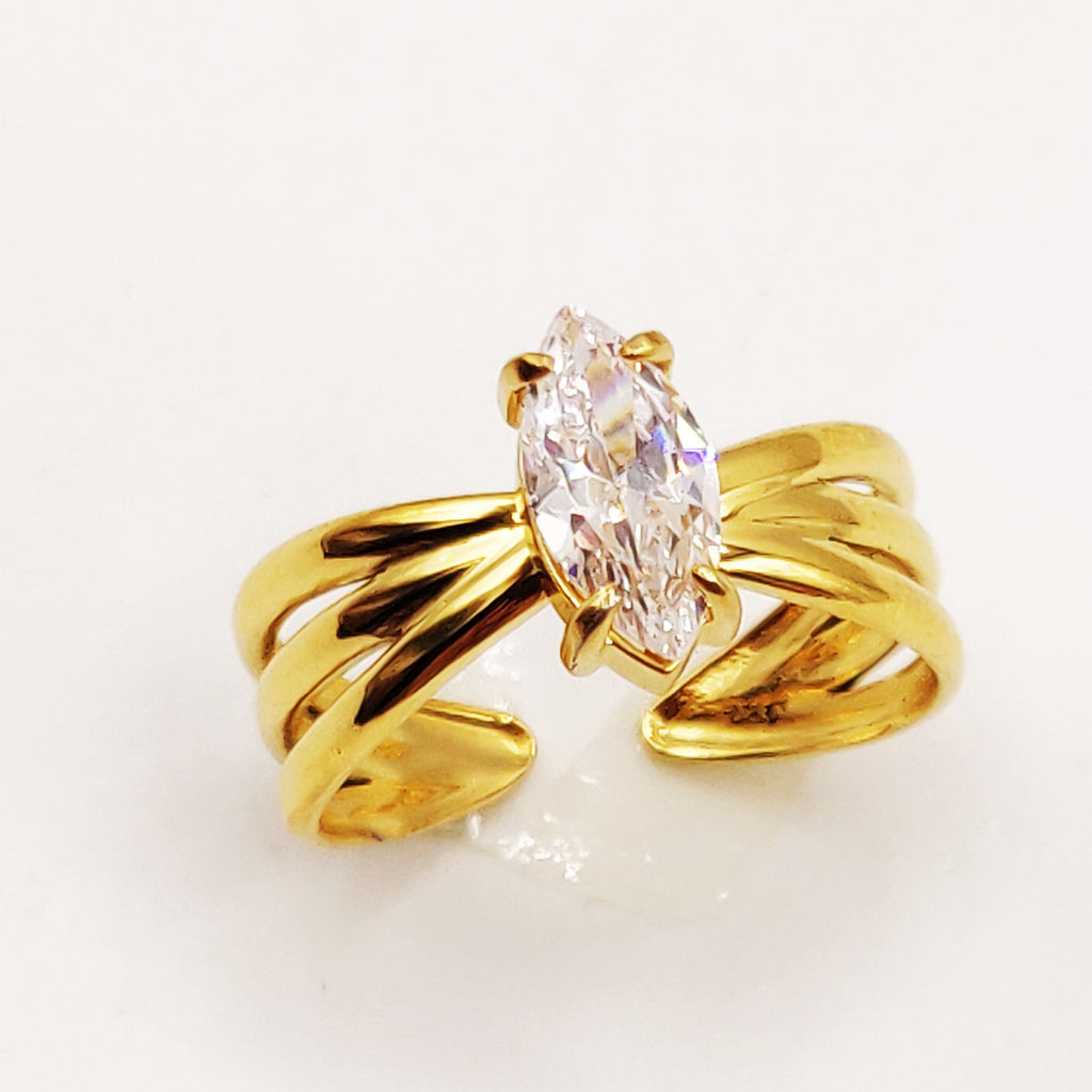 Bague Triple Lignes Cristal Ovale Luxe