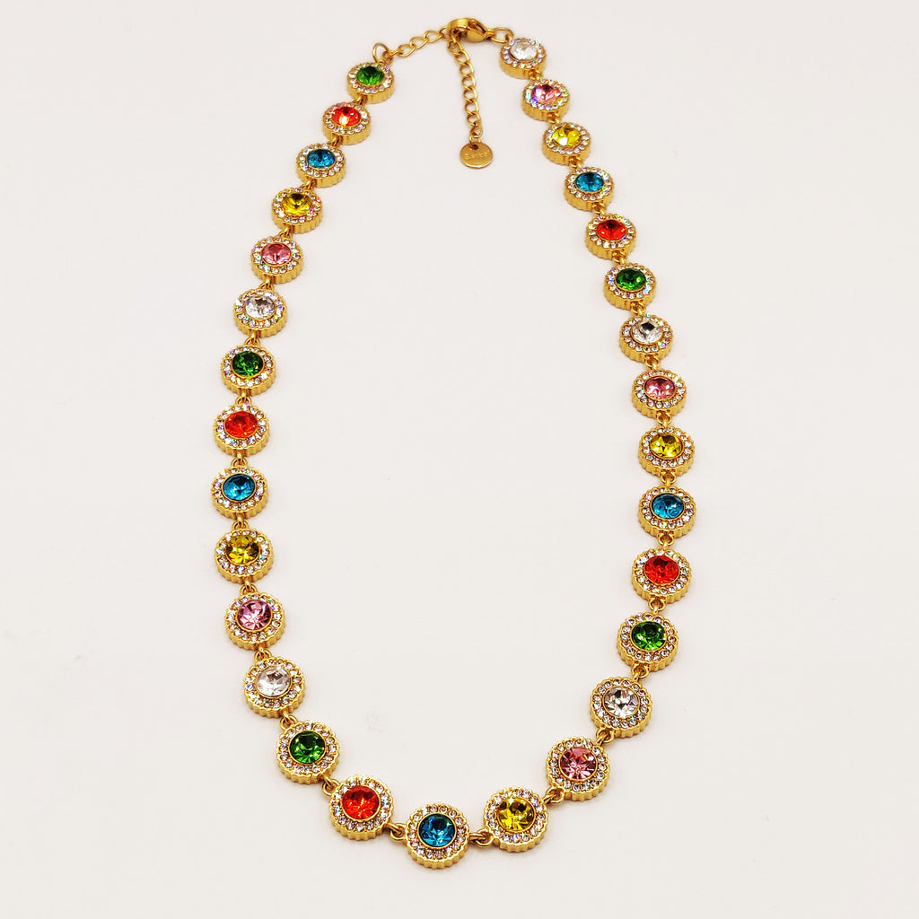 Collier Multi Cercles Multicolores Tour Cristaux Luxe