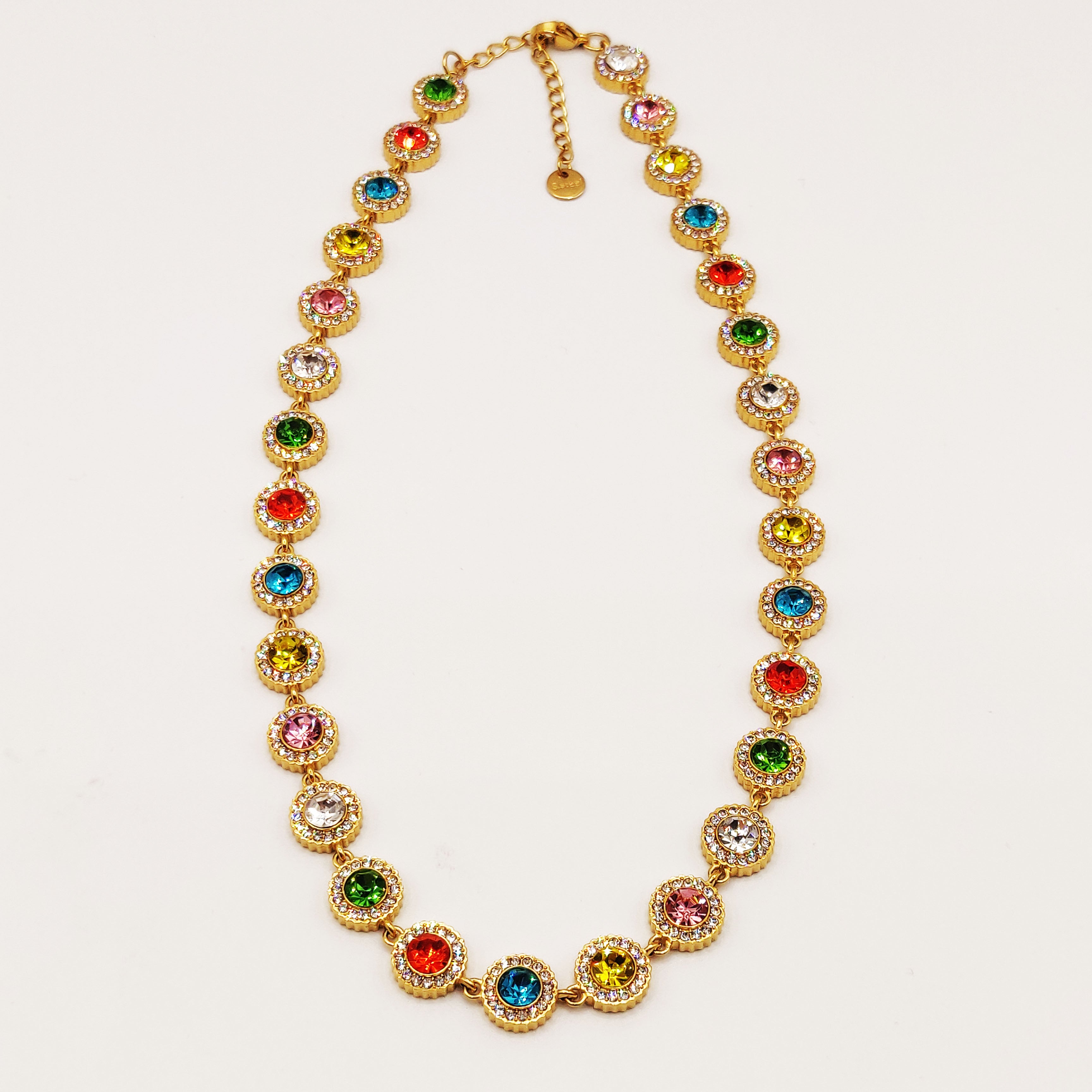 Collier Multi Cercles Multicolores Tour Cristaux Luxe
