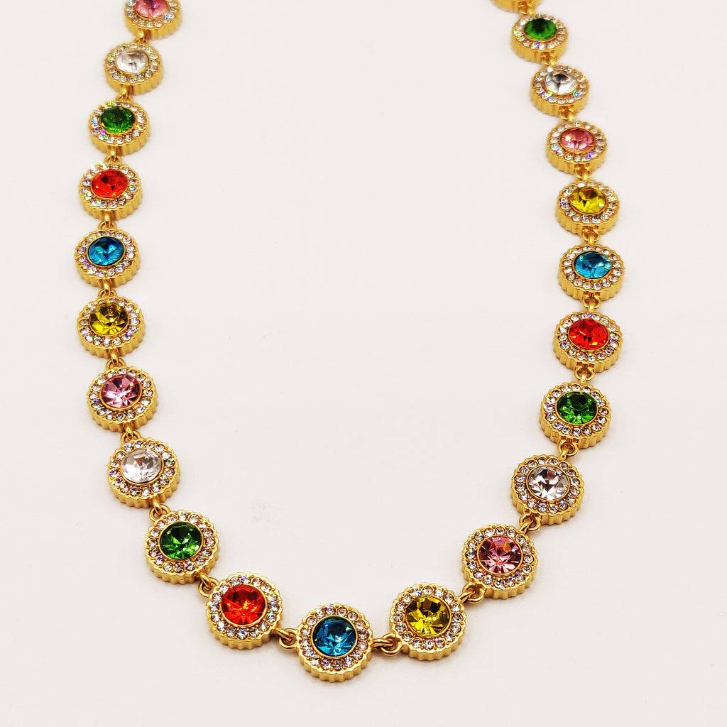 Collier Multi Cercles Multicolores Tour Cristaux Luxe