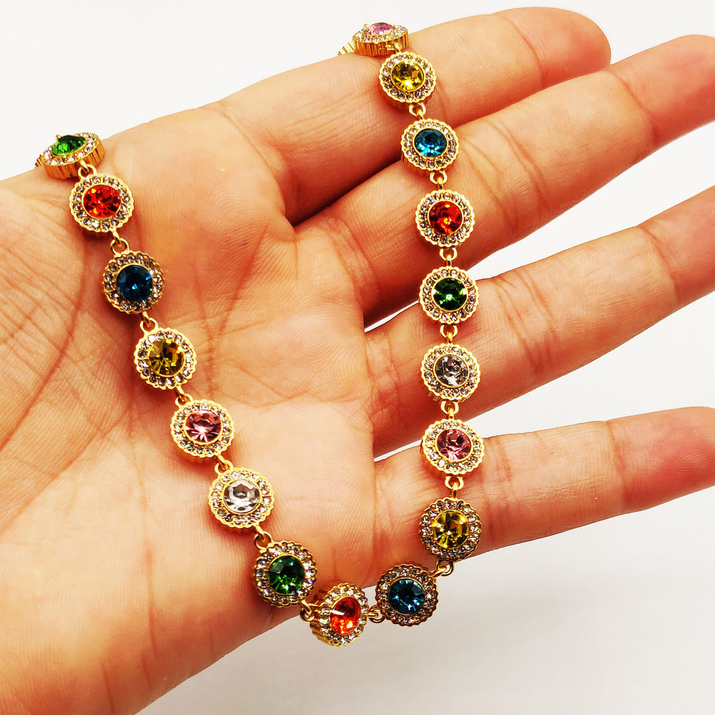 Collier Multi Cercles Multicolores Tour Cristaux Luxe