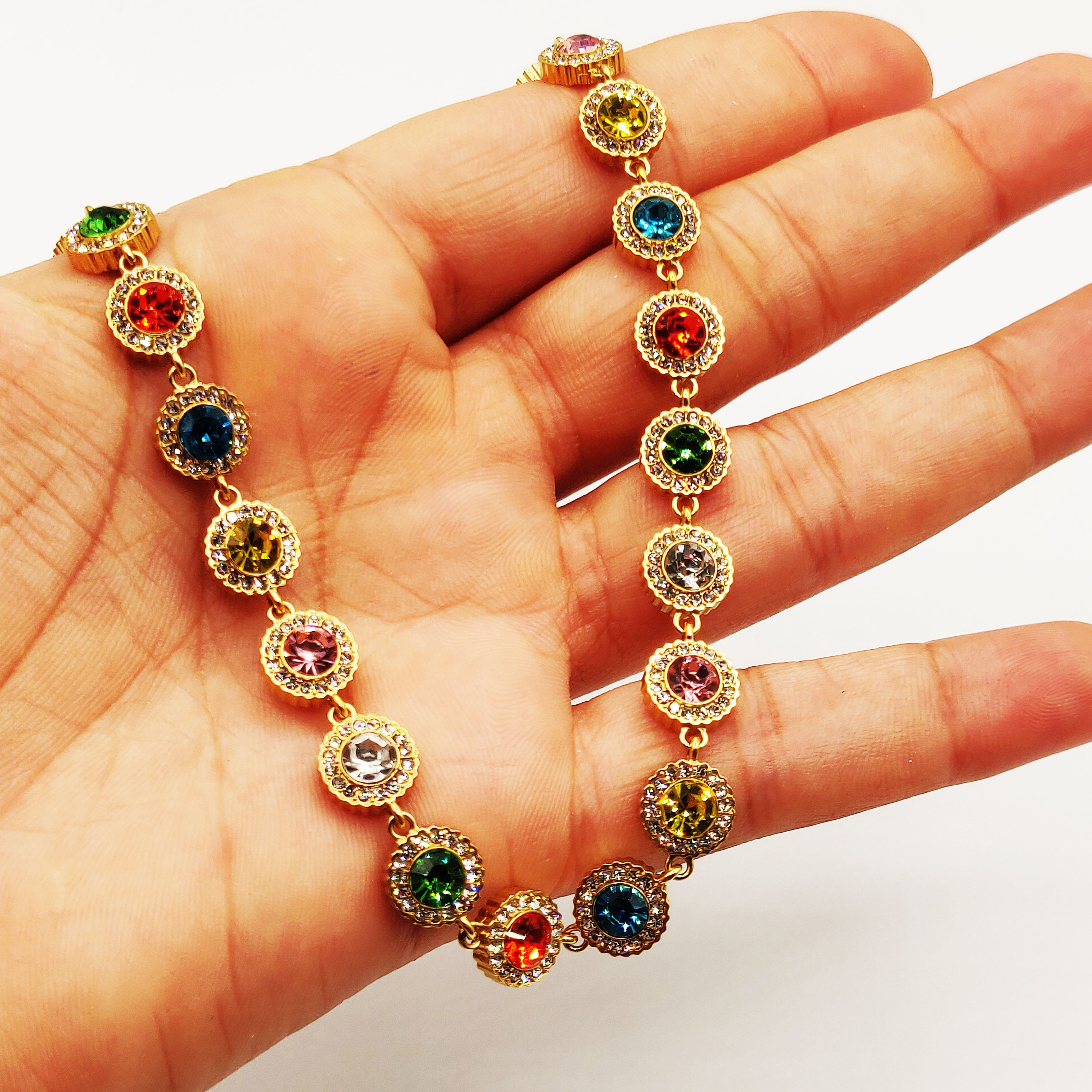 Collier Multi Cercles Multicolores Tour Cristaux Luxe