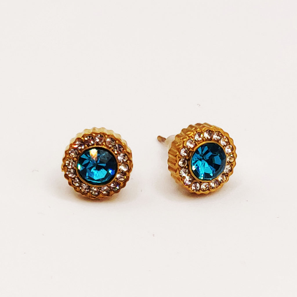 Boucles d'oreilles Multi Cercles Cristaux Bleus Tour Cristaux Luxe