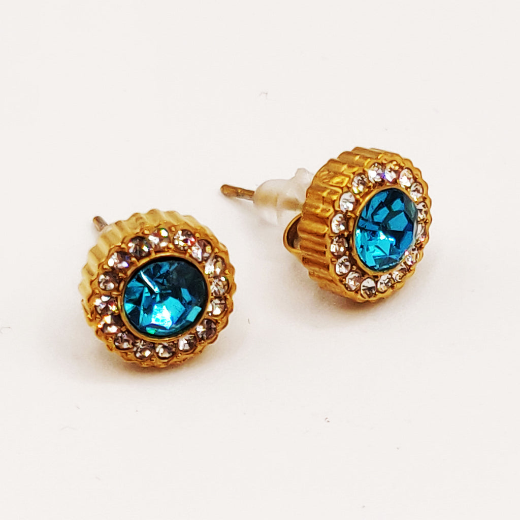 Boucles d'oreilles Multi Cercles Cristaux Bleus Tour Cristaux Luxe