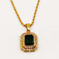 Collier Torsade Triple Rectangles Vert et Cristaux Luxe