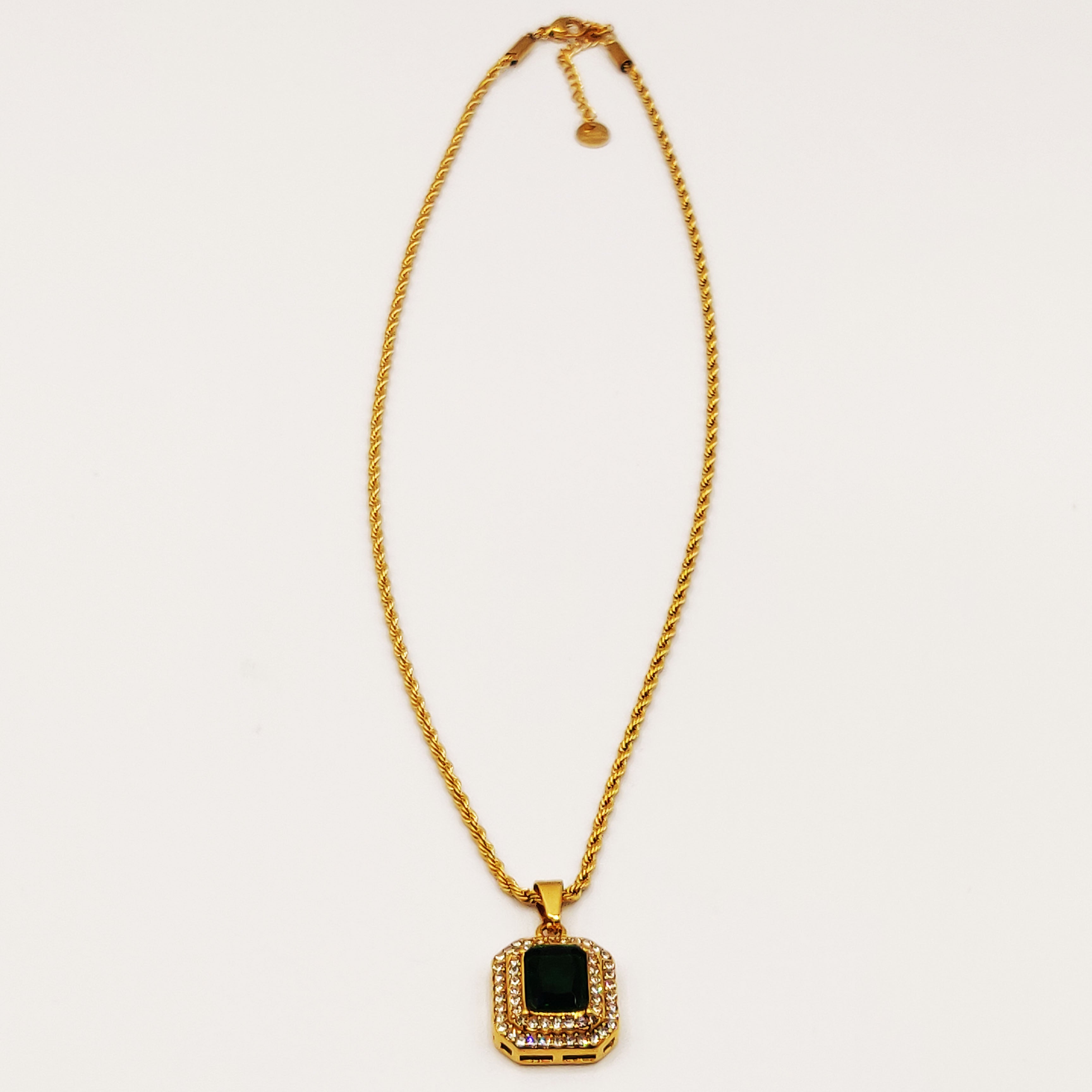 Collier Torsade Triple Rectangles Vert et Cristaux Luxe