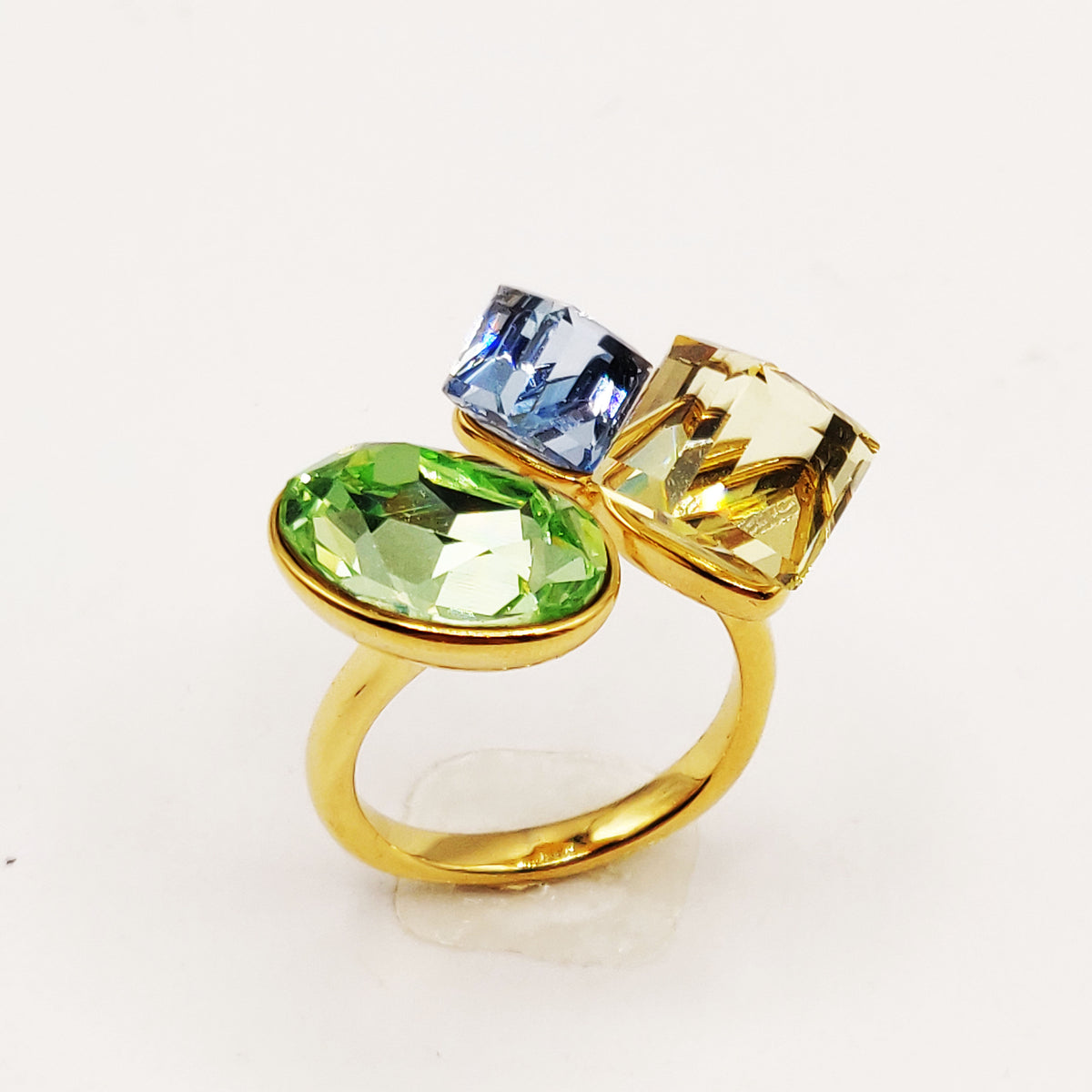 Bague Cristaux Vert, Bleu et Jaune Luxe