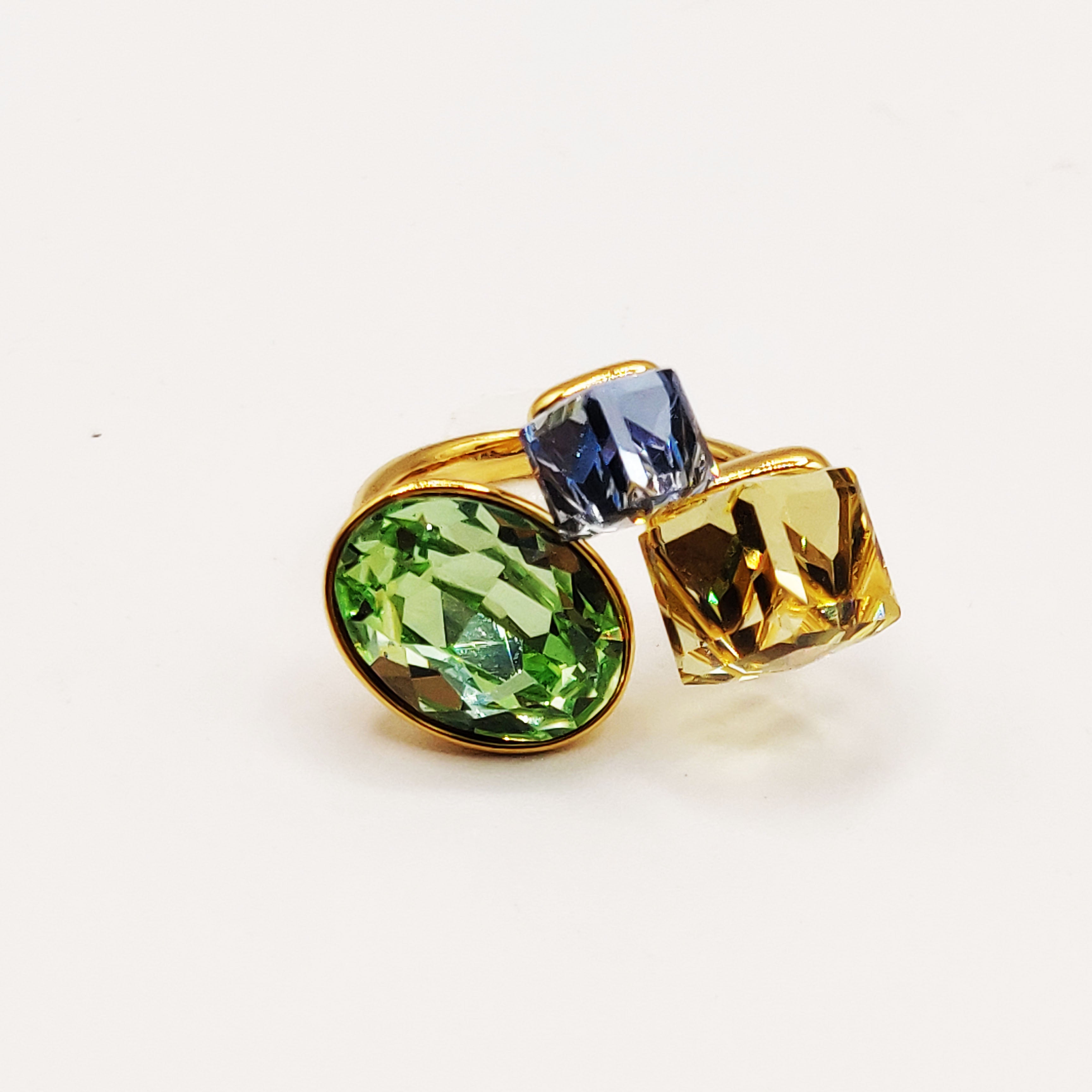Bague Cristaux Vert, Bleu et Jaune Luxe