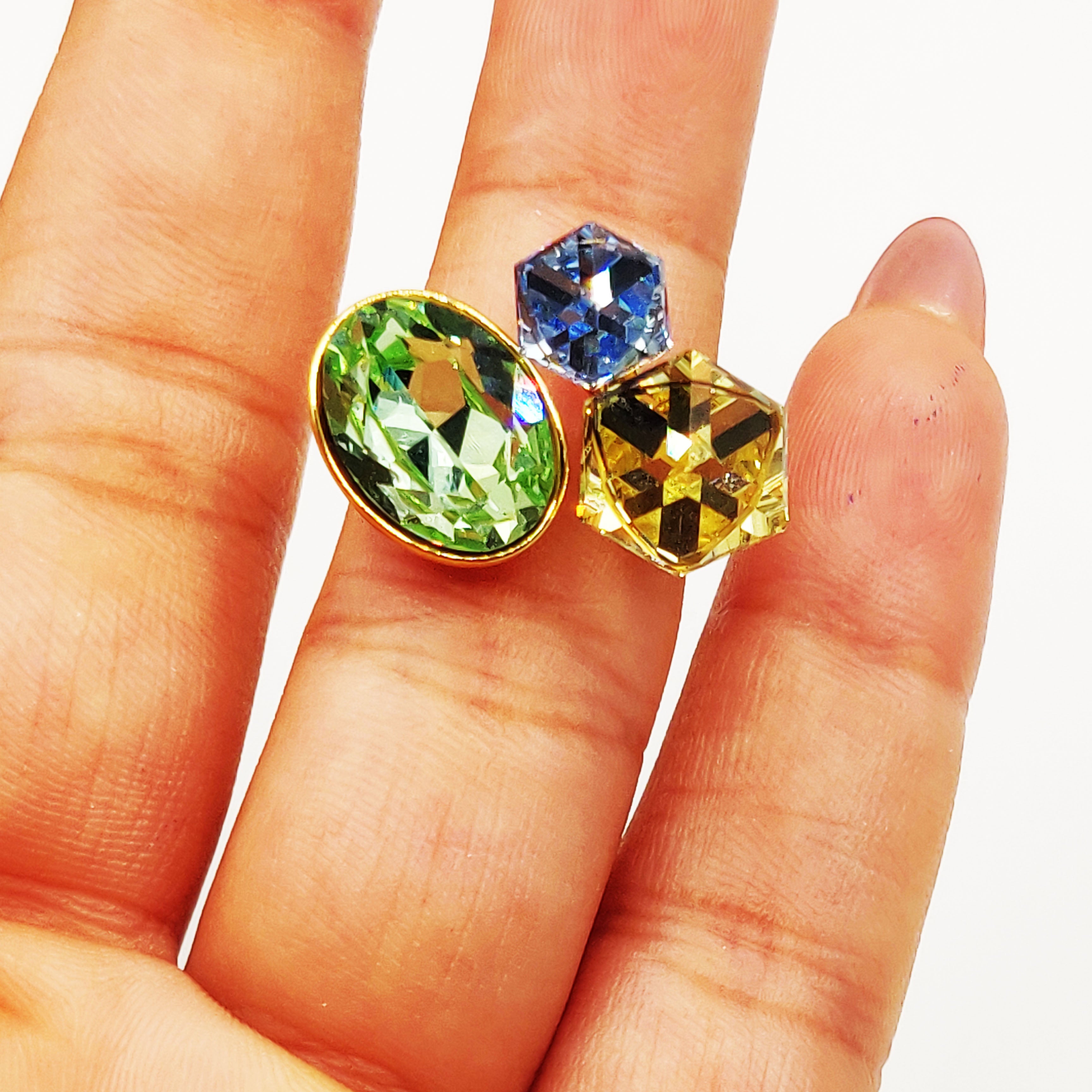 Bague Cristaux Vert, Bleu et Jaune Luxe
